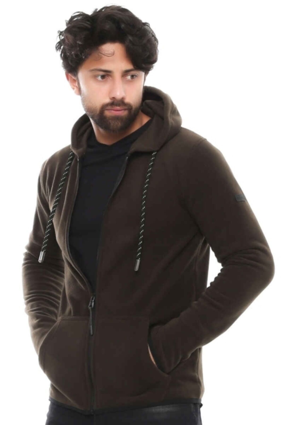 Cazador Caz 5031 Erkek Kapşonlu Düz Renk Polar Sweat Hırka