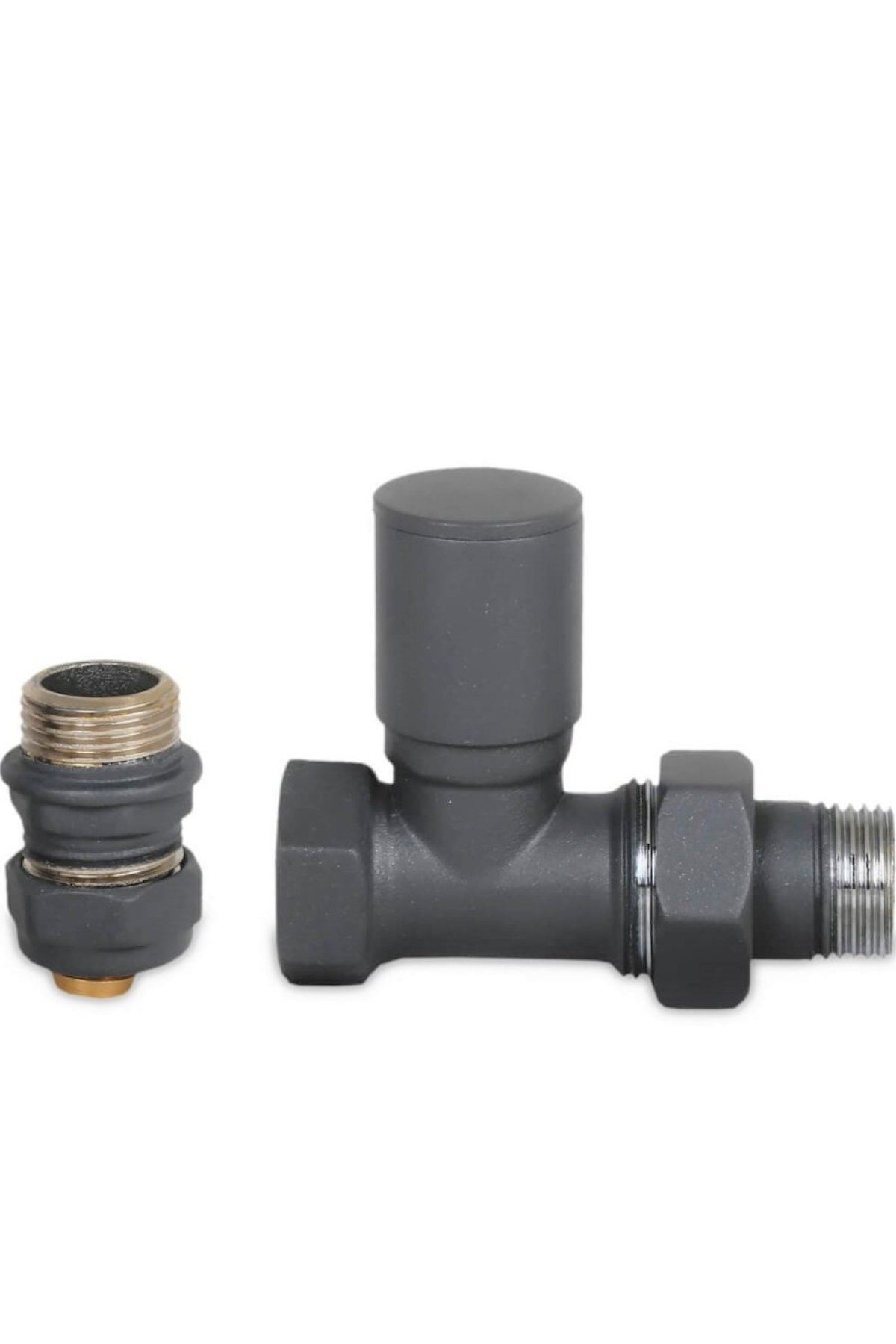 Radiva Radyatör Vanası 1/2'' Antrasit Düz Pex (metal Volanlı 16*2mm Boru Bağl. Rakorlu)