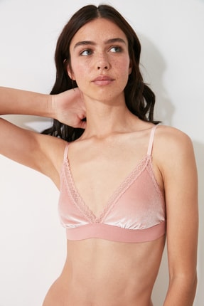 TRENDYOLMİLLA Pudra Dantel Detaylı Kadife Bralet THMAW21SU0028