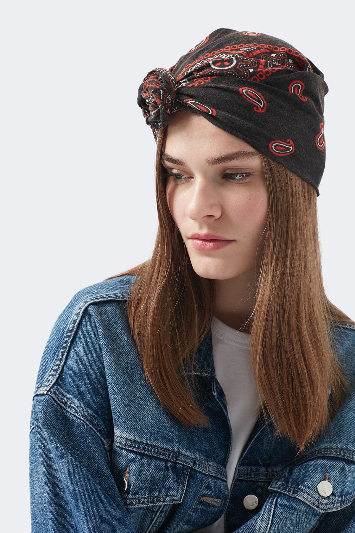 Mavi Desenli Antrasit Bandana