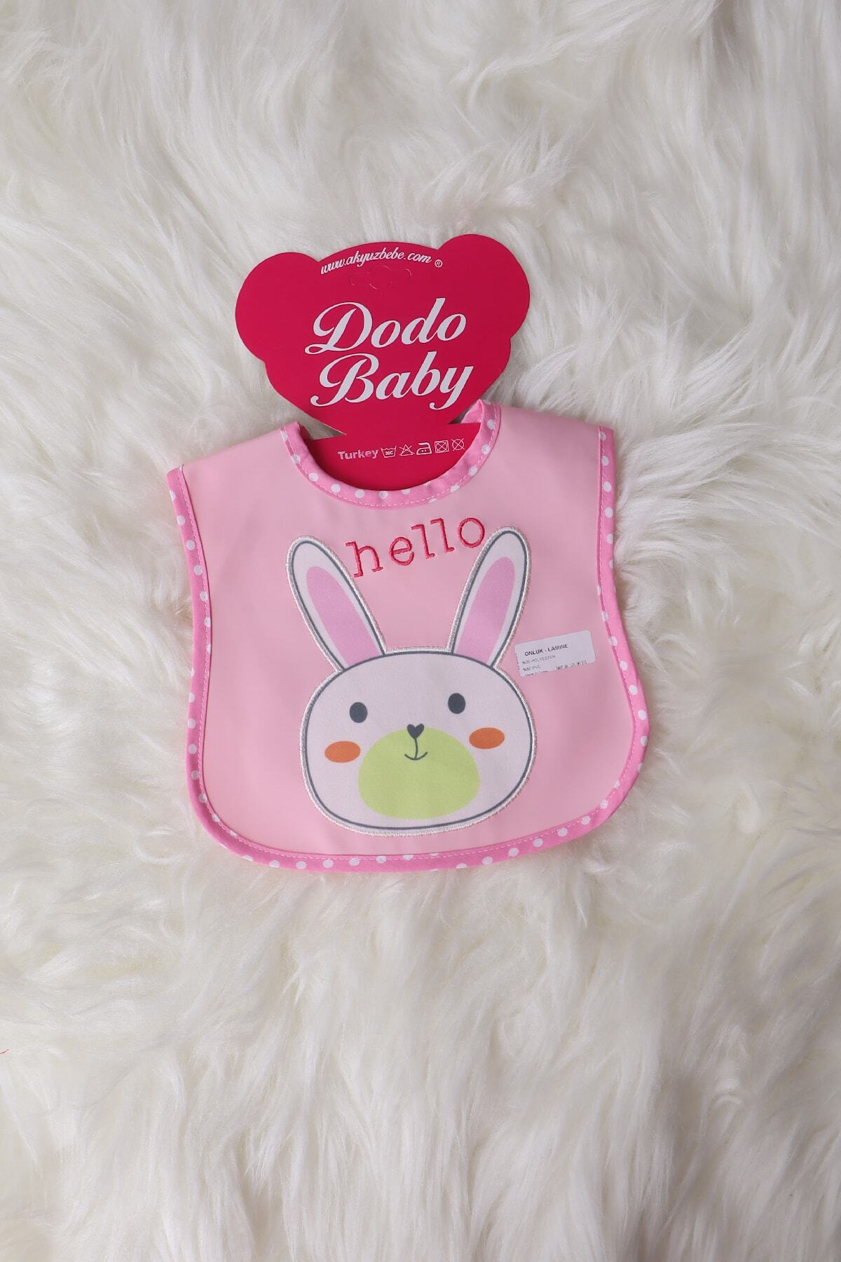 Dodo Baby Akyüz Bebe Sıvı Geçirmez Pembe Tavşan Desenli Mama Önlüğü