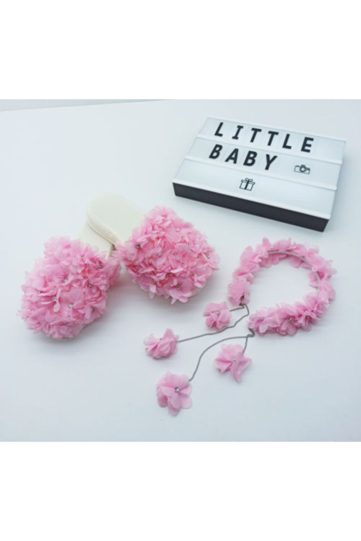 Little Baby Pembe Lohusa Taç ve Terlik Seti