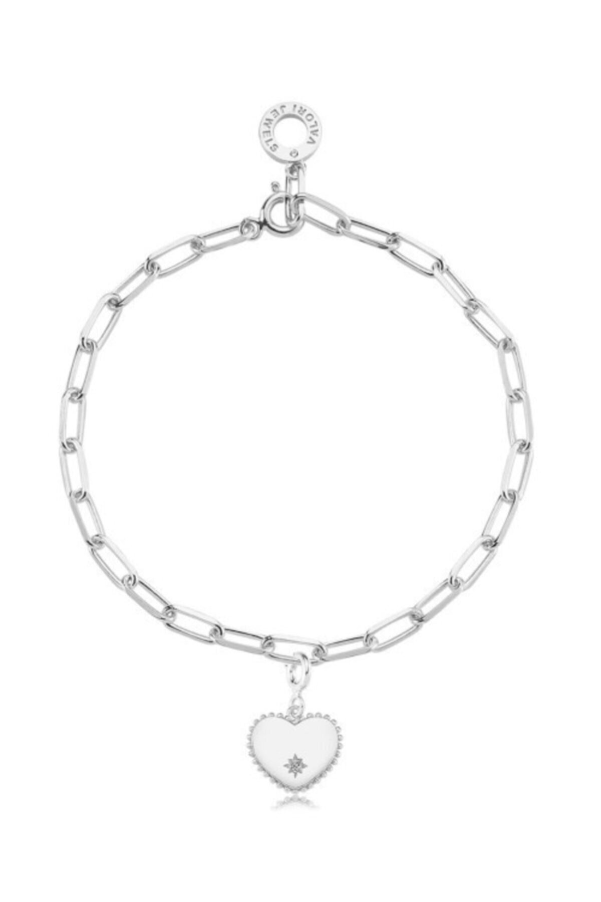 Valori Takı Kalp Sembolü Swarovski Zirkon Taşlı Gümüş Charm Bileklik Kombini