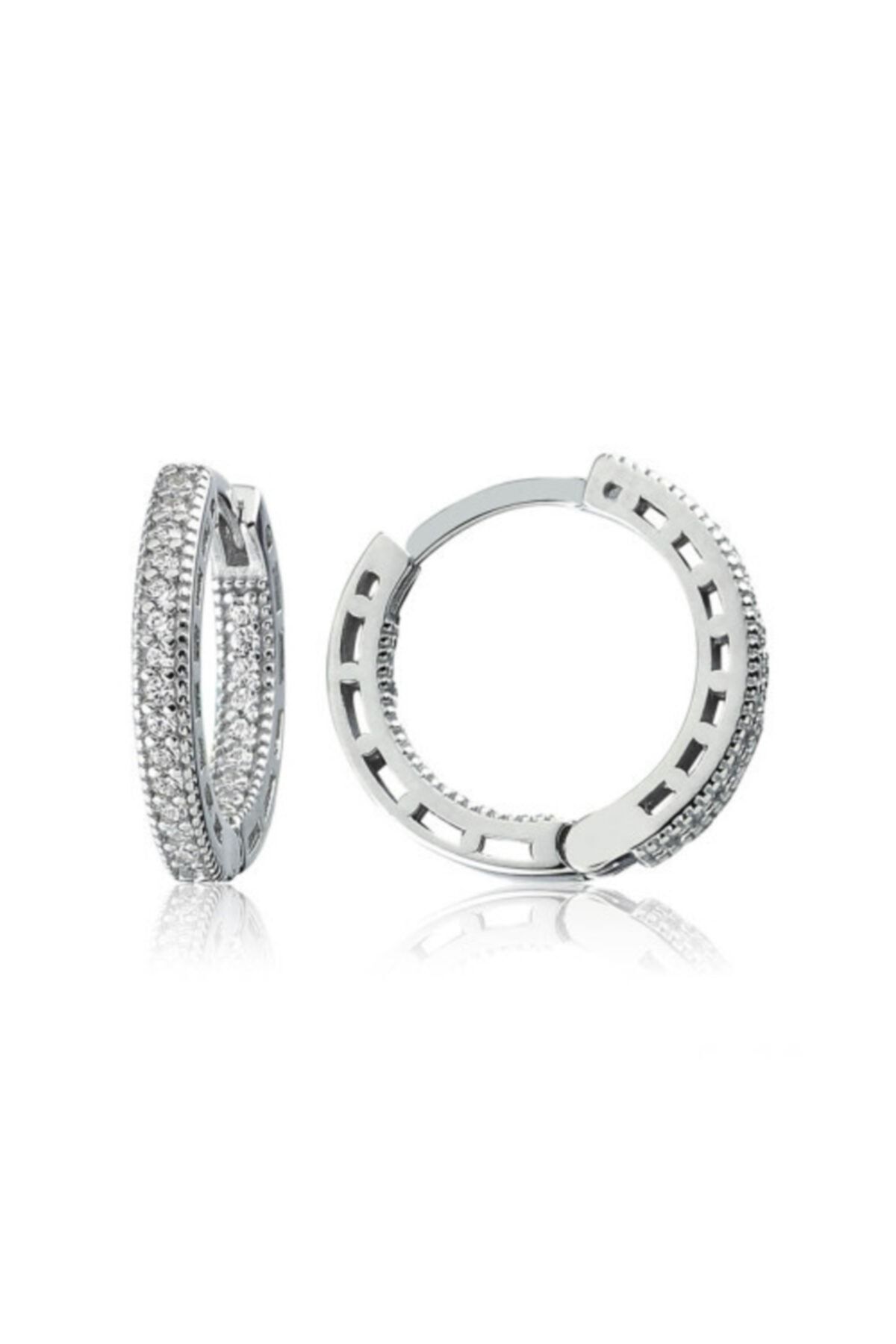 Valori Takı Çift Taraf, Swarovski Zirkon Taşlı, Gümüş Halka Küpe