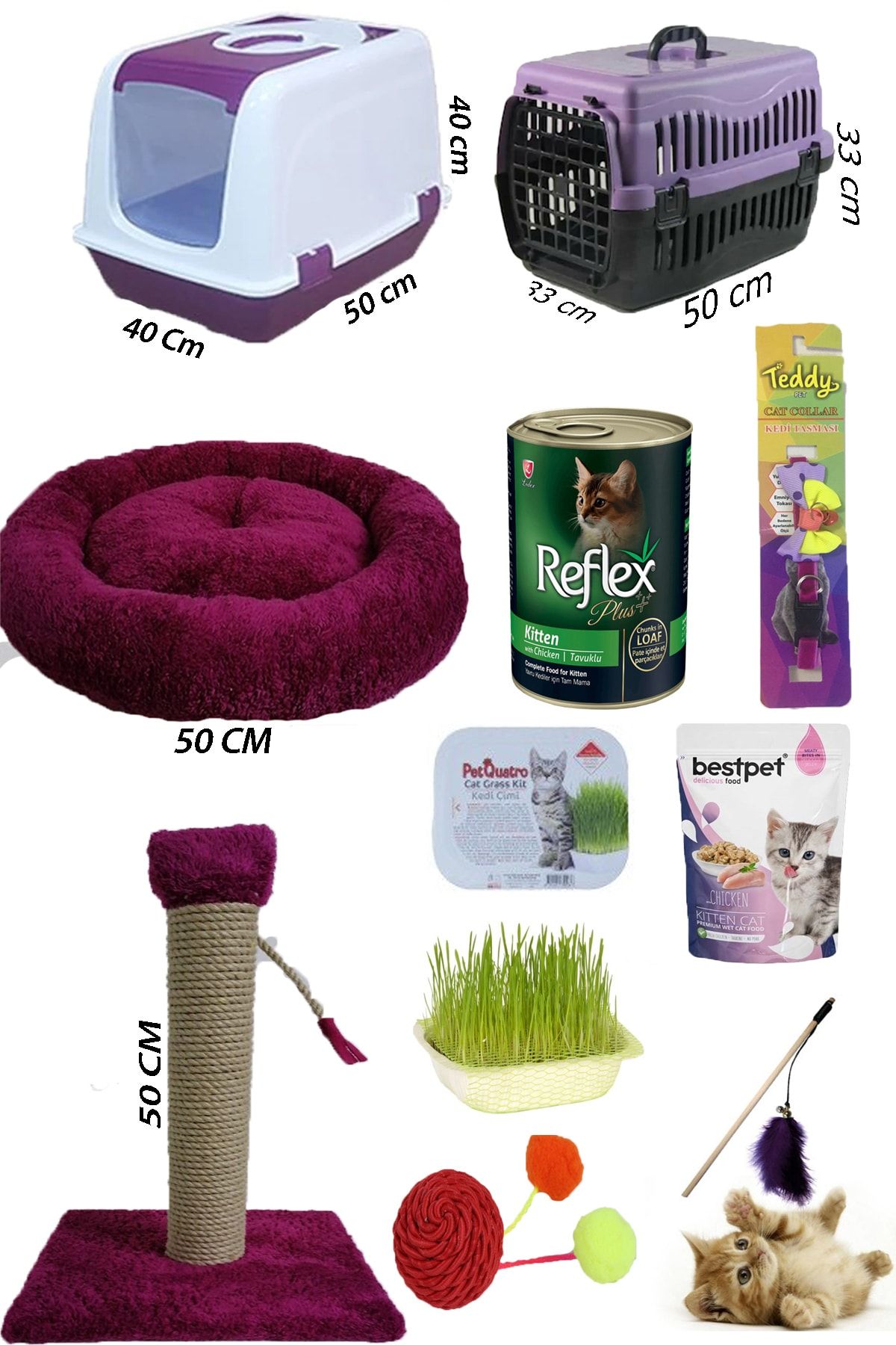 AST GROSS PET Kedi Tuvalet Seti 10 Parça Mürdüm