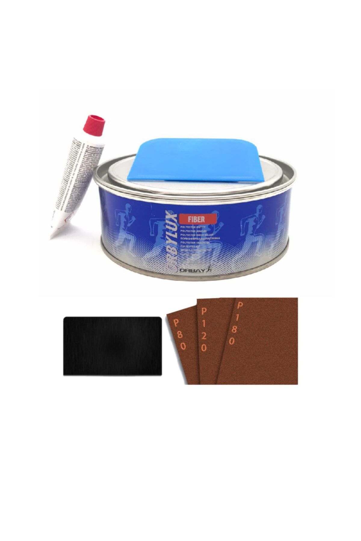 Orbay Fiber Elyaf Macun 1000 gr Set + 3 Adet Zımpara ve 1 Adet Macun Çeliği