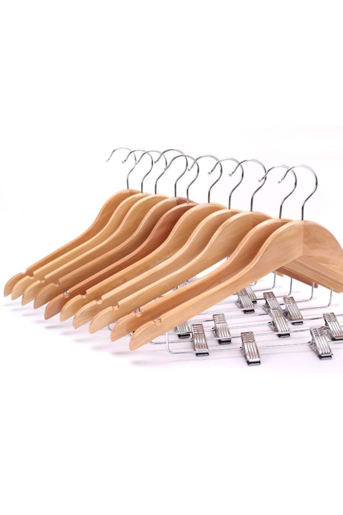 Eksprespazar Natural Ahşap Mandallı Askı Etek Ve Pantolon Askısı 10 Adet