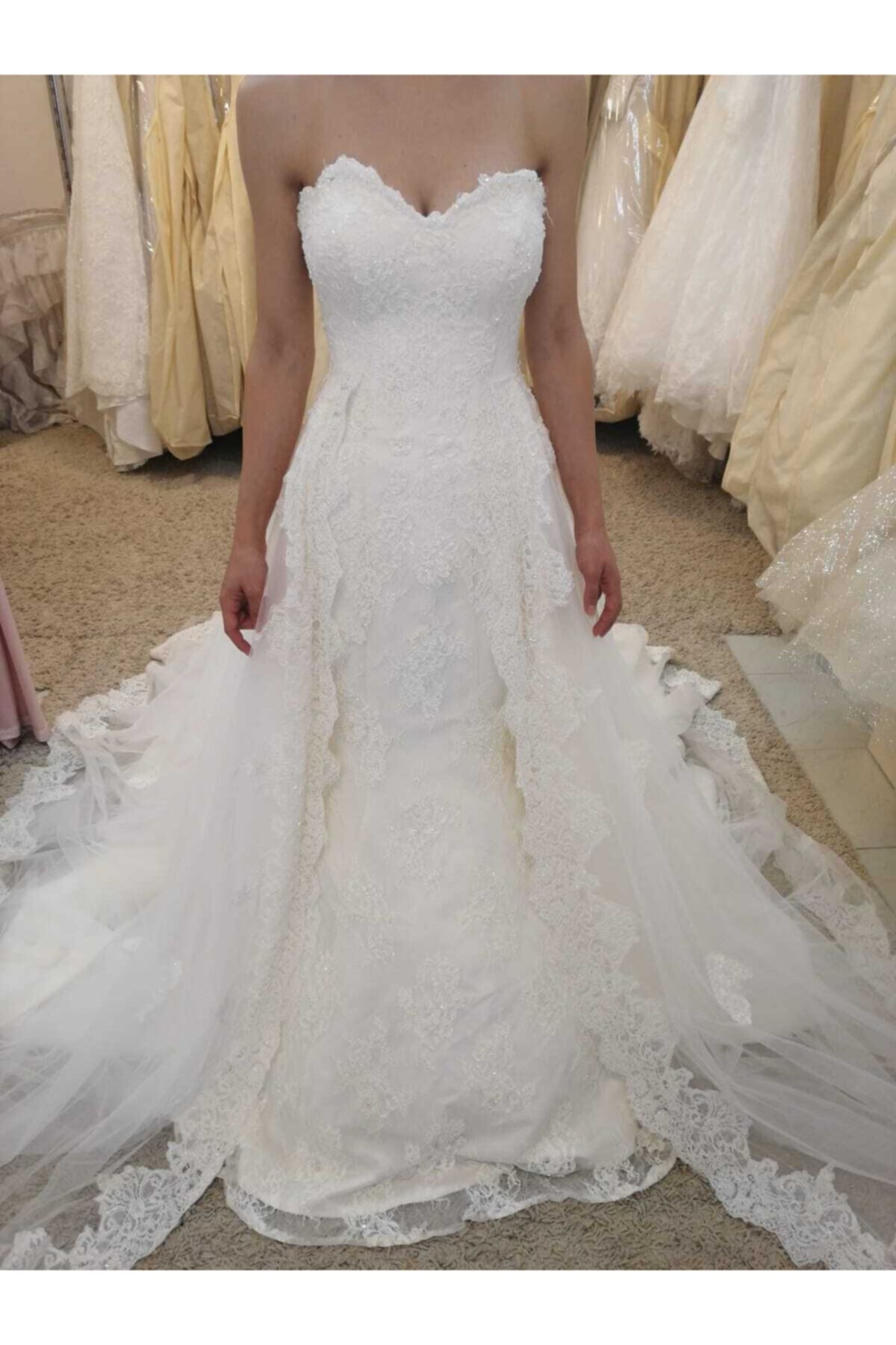 GELİNLİK VE MODA Kadın Beyaz Straplez Balık Gelinlik 4002