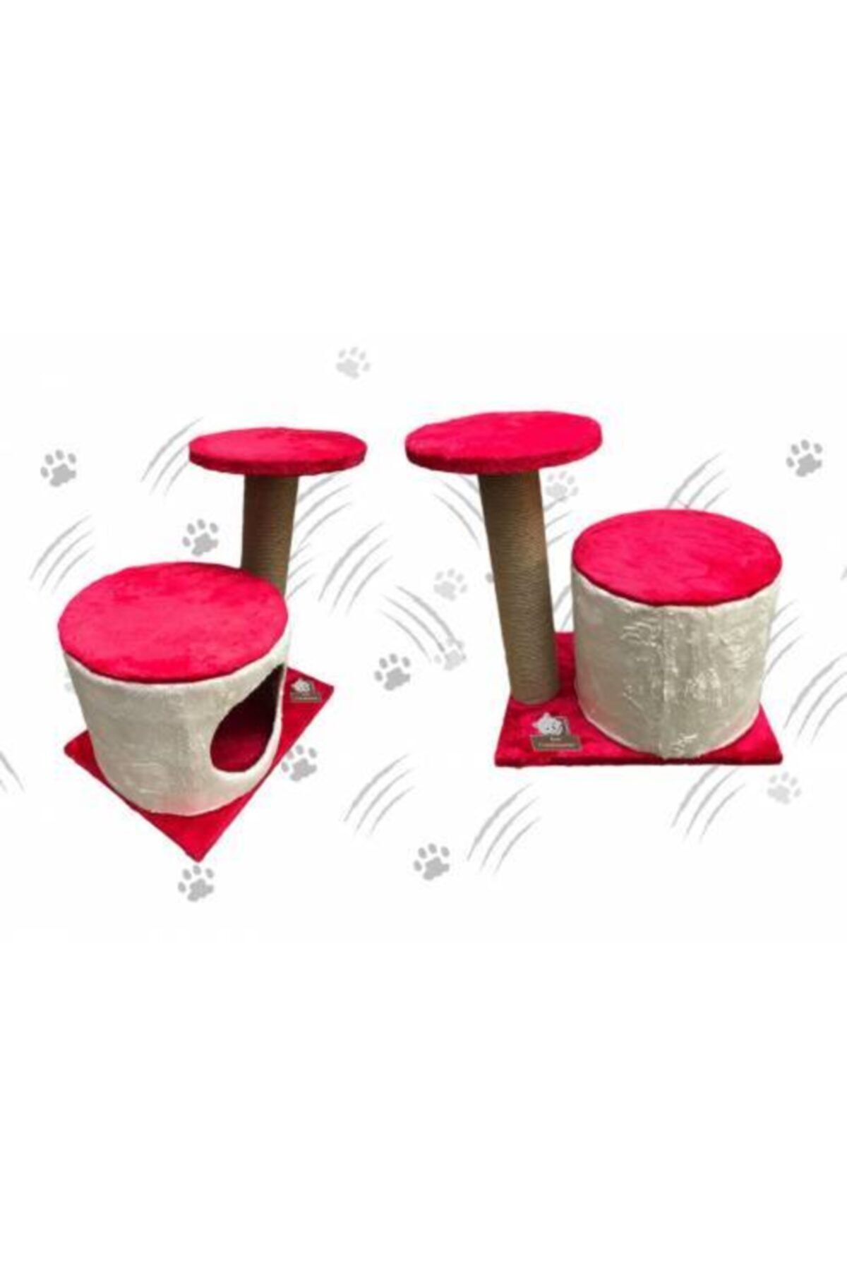 hitteknoloji Silindir Yuvalı, Tek Kalın Borulu Kedi Tırmalama Platformu Ve Kedi Evi Kırmızı