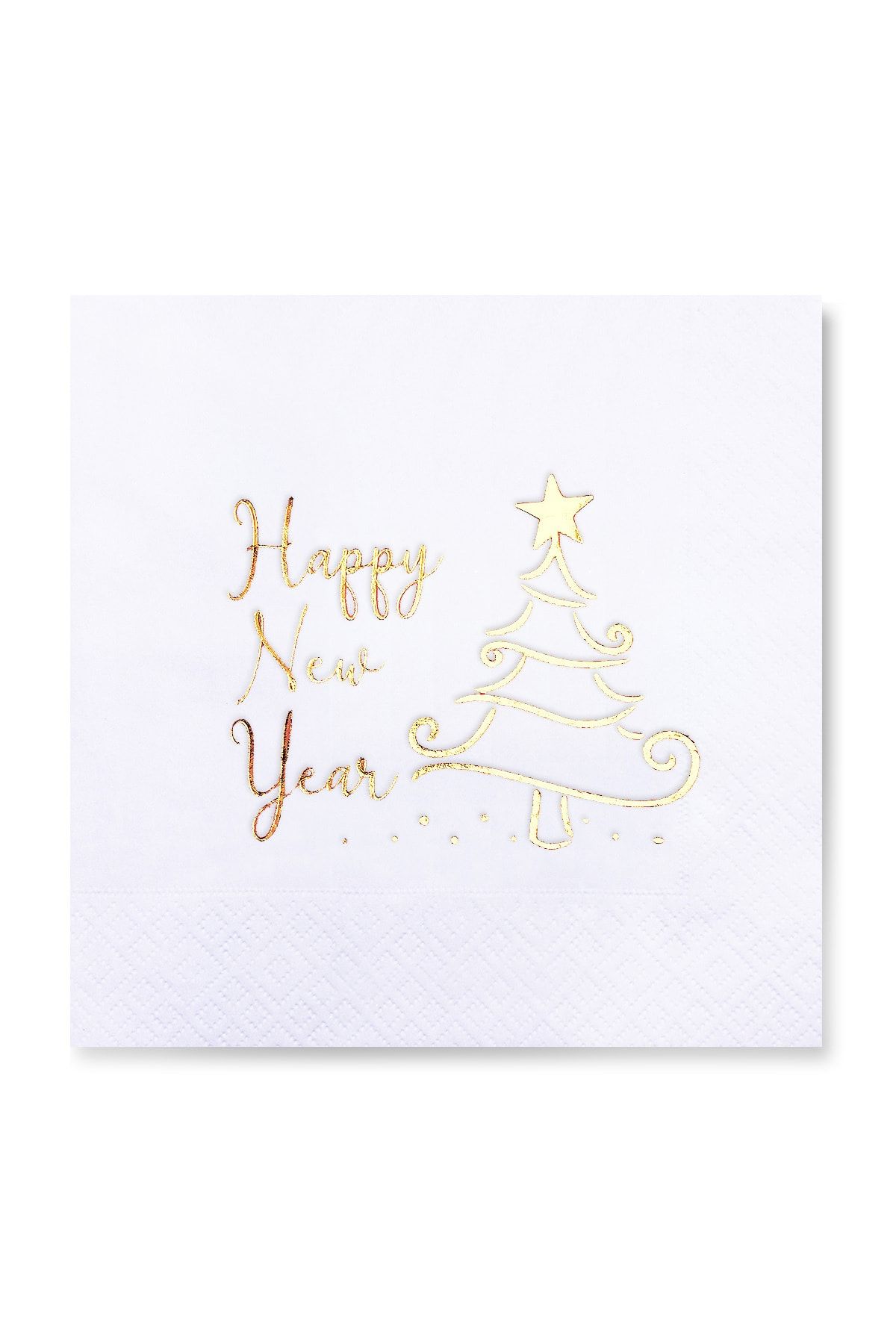 Story 33 X 33 Cm Altın Varak Happy New Year 1 Desenli Beyaz Renkli Kağıt Peçete