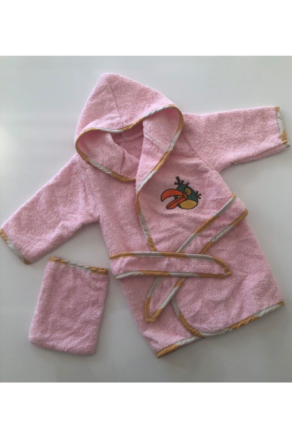 Sarısu Tekstil Kız Bebek Pembe Havlu Bornoz Seti