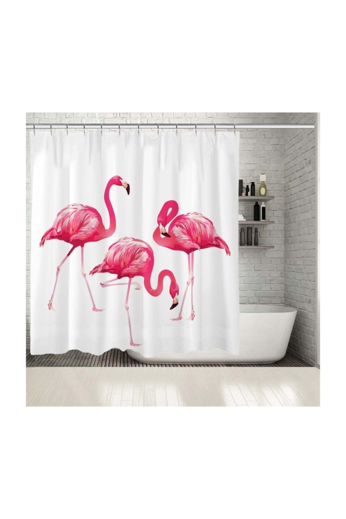 Henge Home Baskılı Duş Perde Sulu Boya Etkili 3'lü Pelikan Deseni