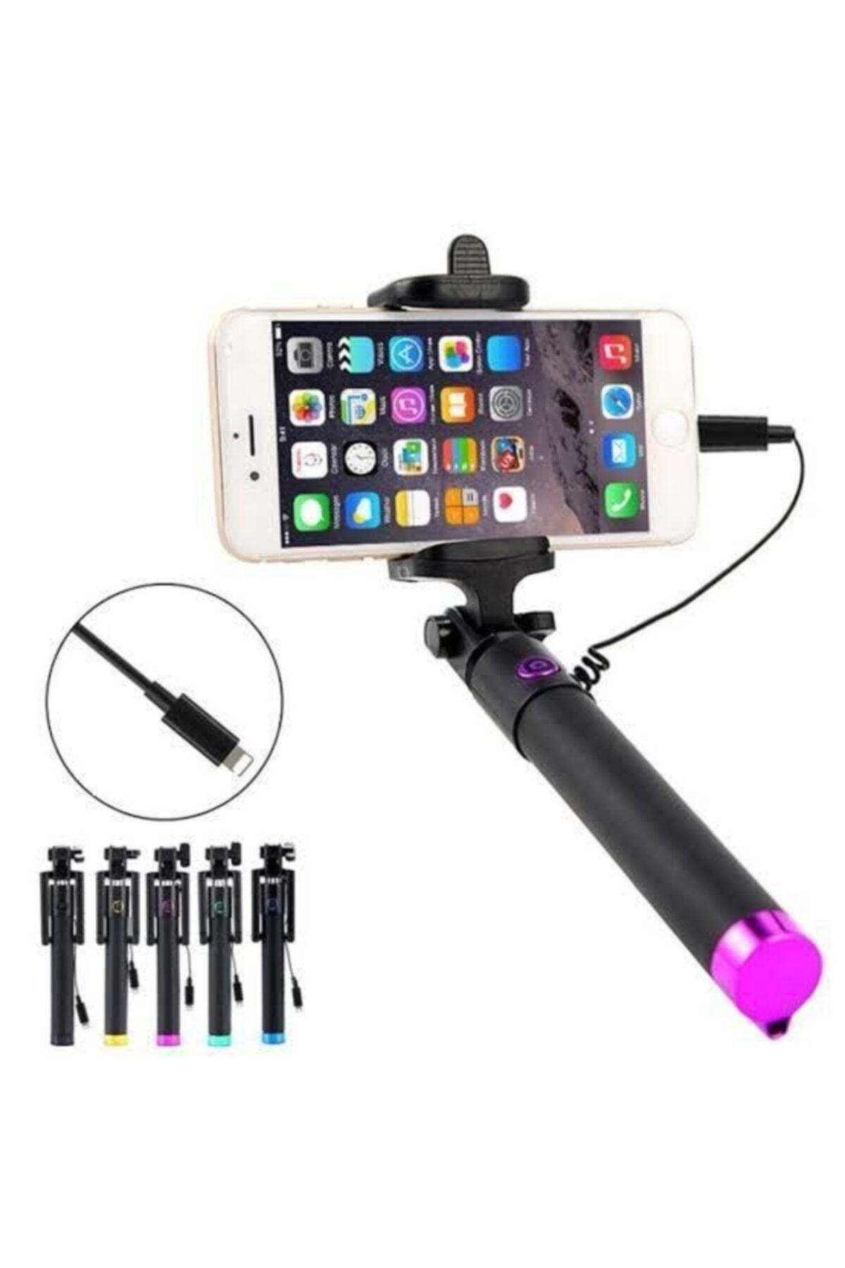 Rowen Siyah Apple Iphone Uyumlu Kablolu Selfie Çubuğu