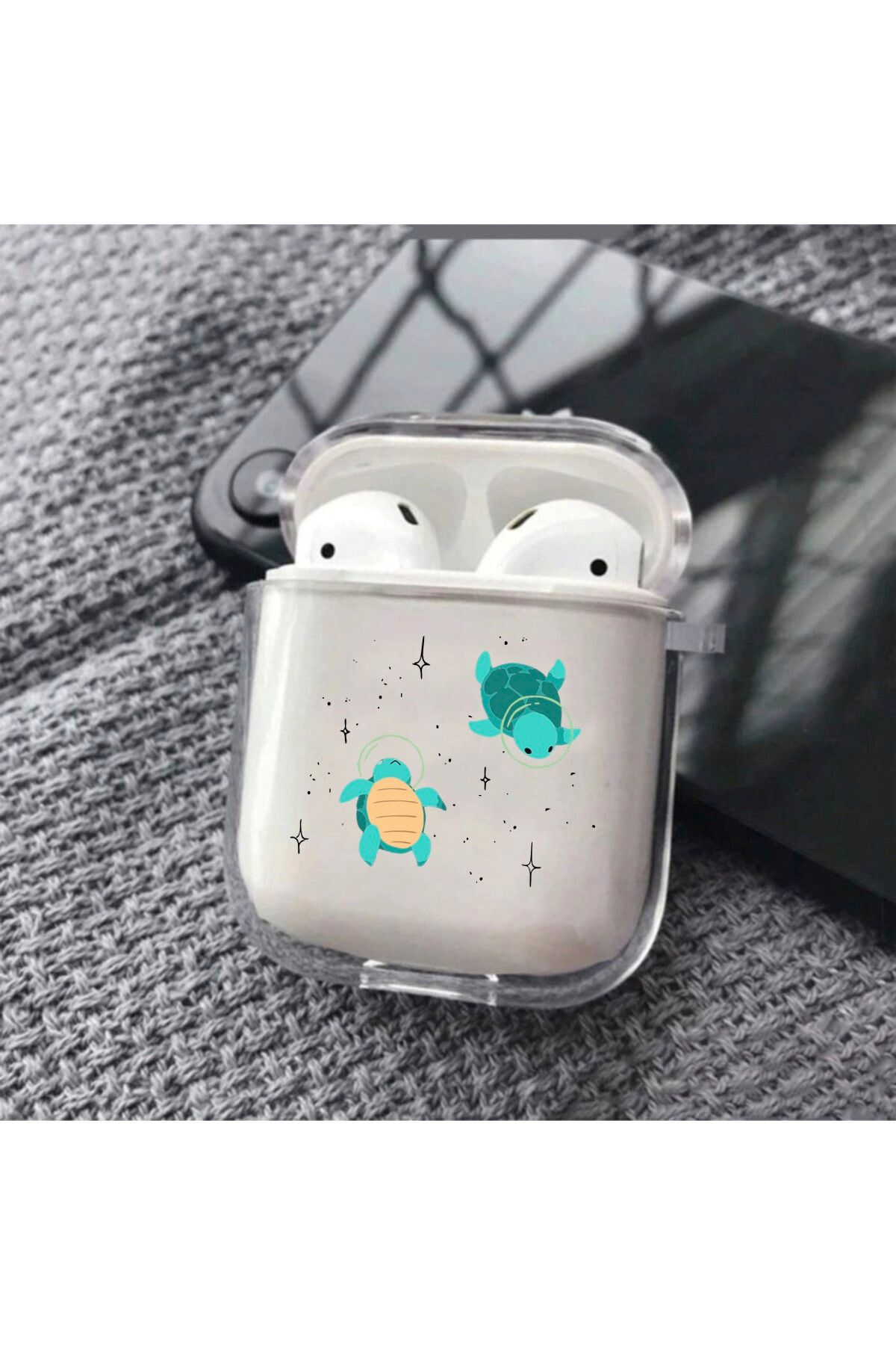 shoptocase Uzaydaki Kaplumbağalar Airpods Şeffaf Silikon Kılıf