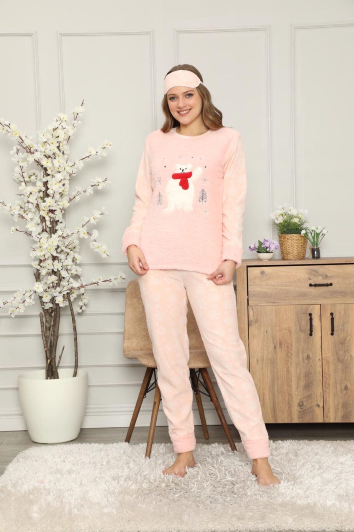 shopshop Kadın Somon Polar Pijama Takım