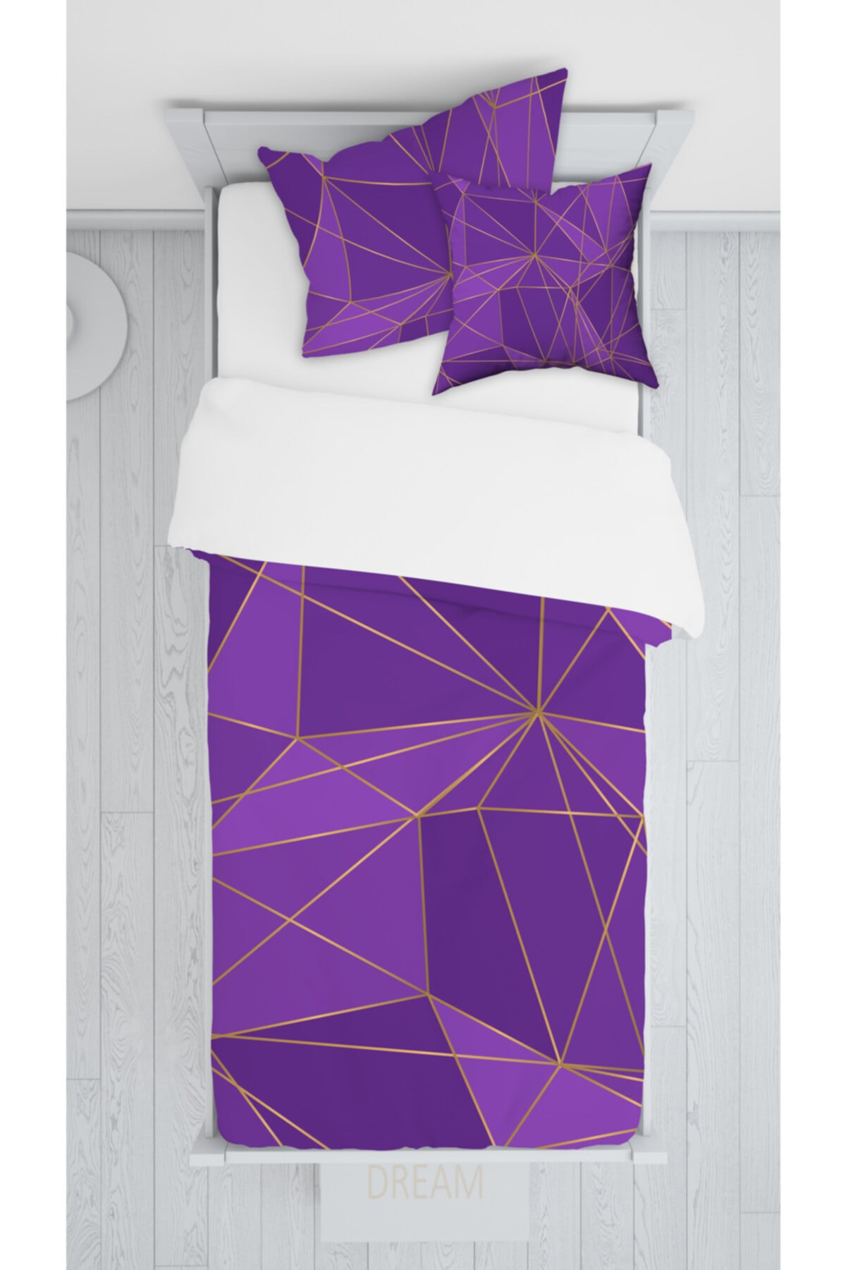halımarkt Geometrik Şekilli Mor Yatak Örtüsü Takımı