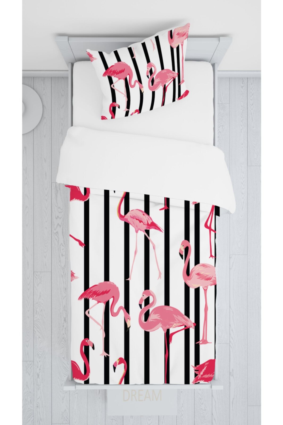 halımarkt Hm-b75 Siyah Çizgili Pembe Flamingo Yatak Örütüsü Takımı