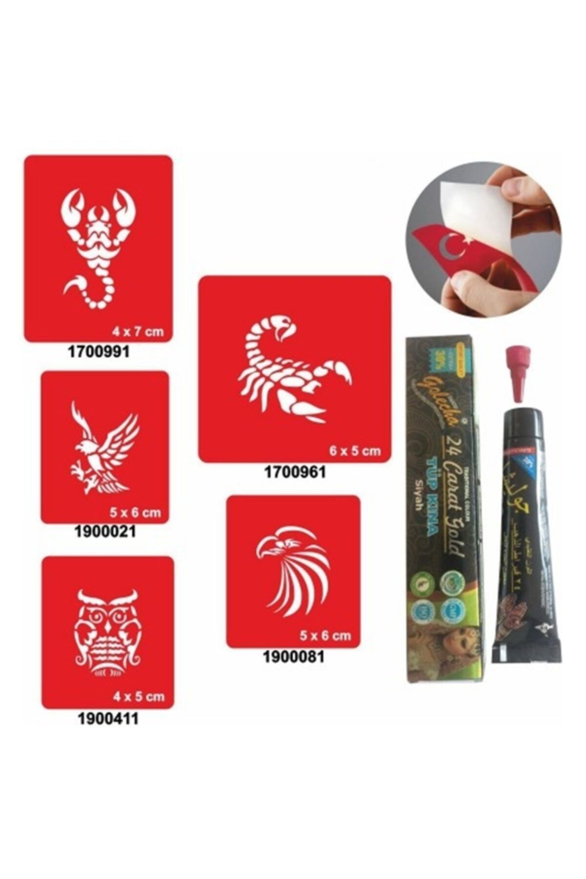 alsepeteavm Doğal Akrep ve Kartal Desenleri Hint Kınası ile Geçici Dövme