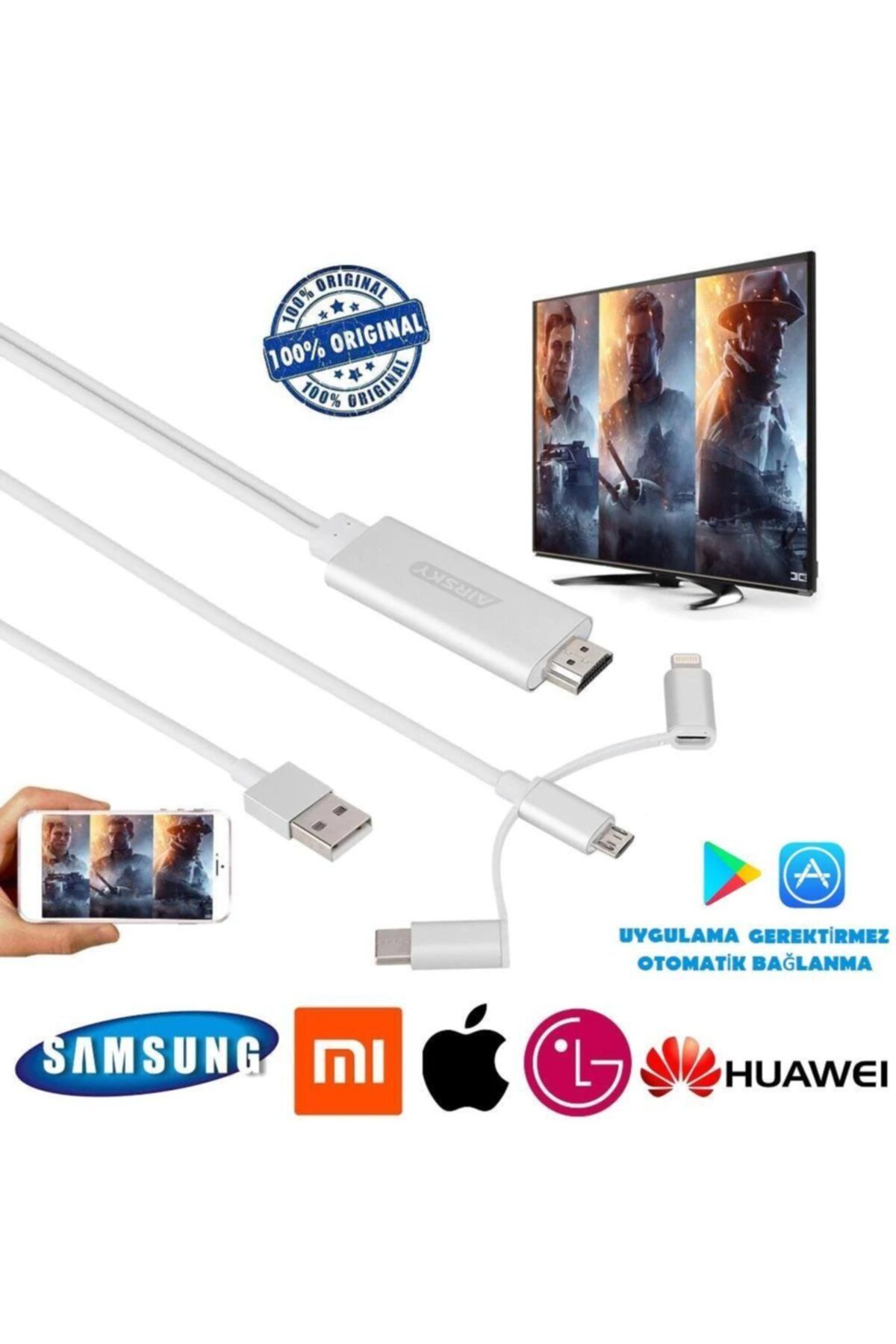 AldımGeldi Hdmi Mhl Görüntü Aktarıcı Kablo Ios Android Type-c Iphone Samsung