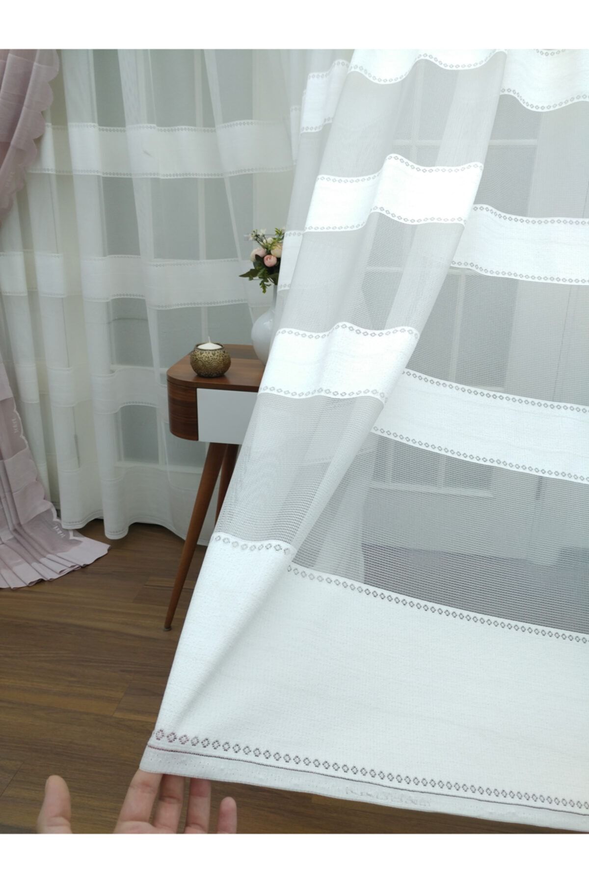 Esse Home Brilliant Tül Perde Enine Çizgili, 350x250, Sık Pile, 1/3