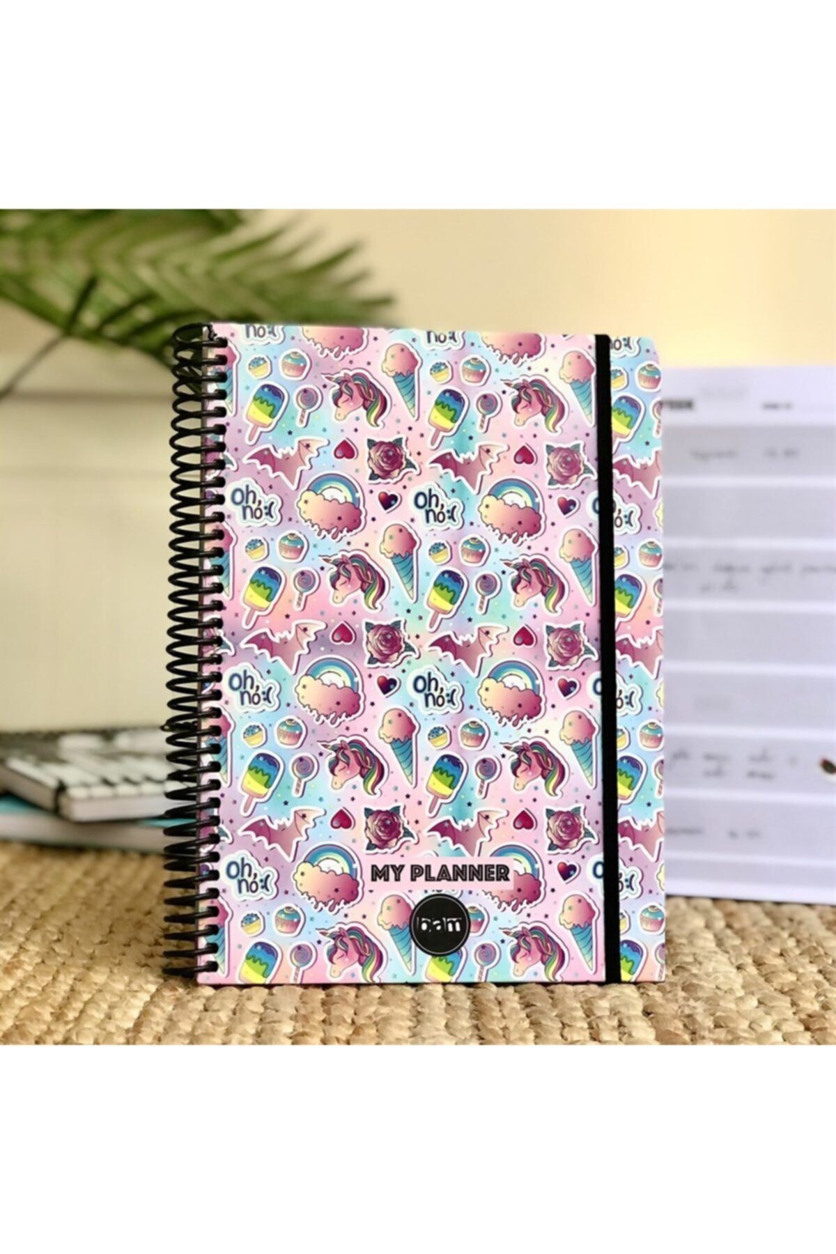 ecem accessories Dondurma Unicorn Tasarımlı Sert Kapaklı Lastikli Sprelli Tarihsiz Akademik Haftalık Planlayıcı