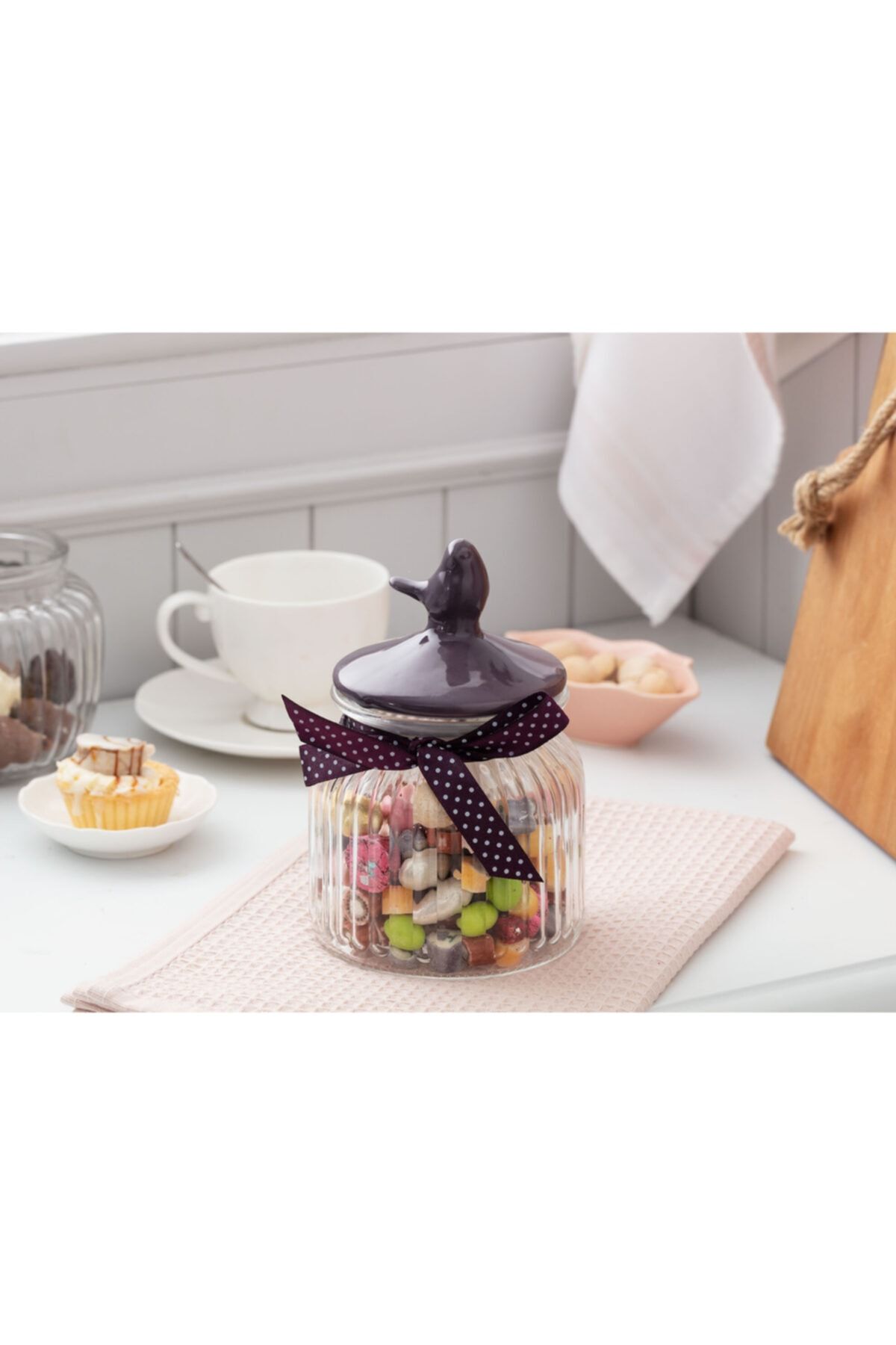 Madame Coco Kuşlu Kavanoz Silindir - Mürdüm / 650 Ml