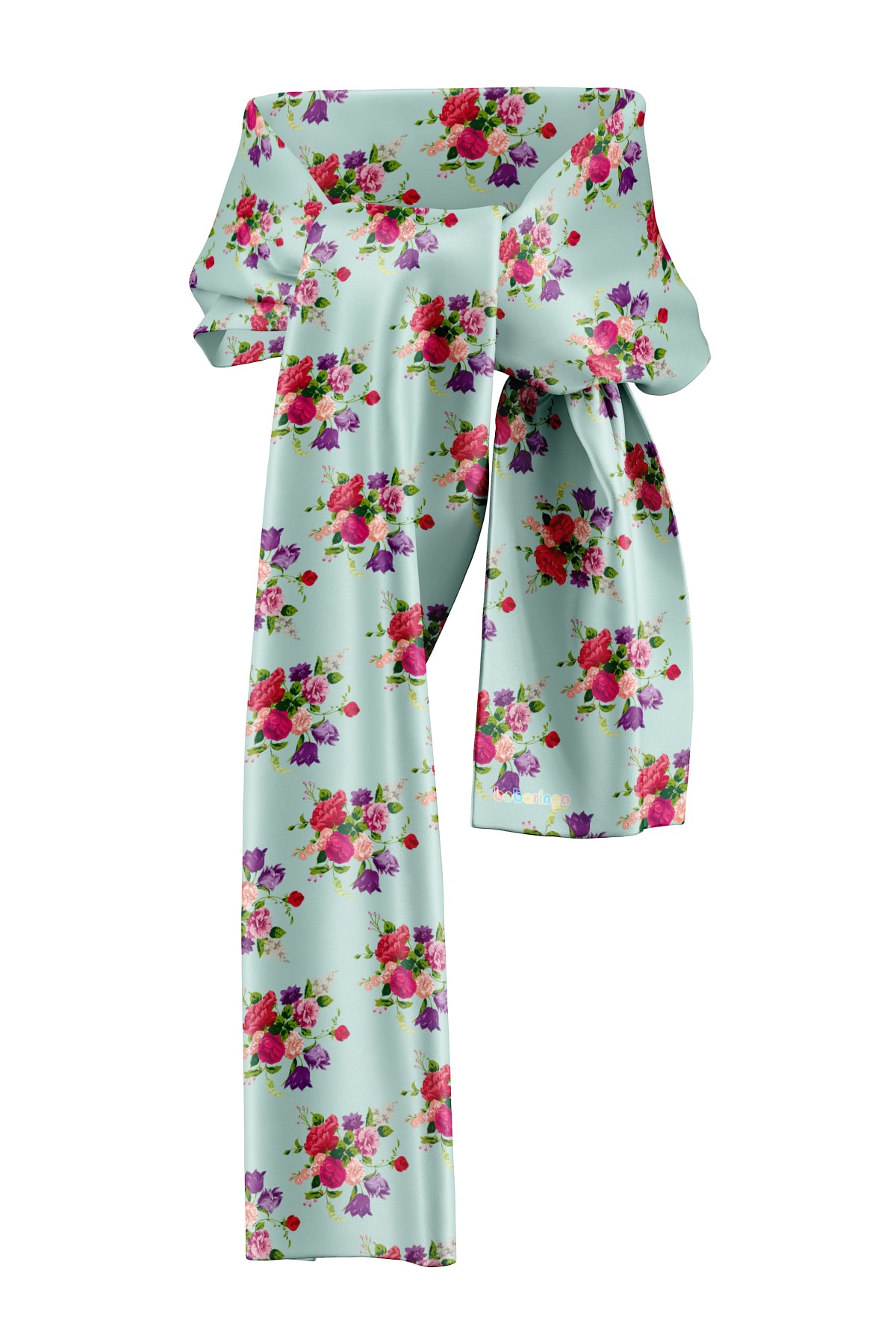 bobaringa Su Yeşili Çiçekli Polar Atkı