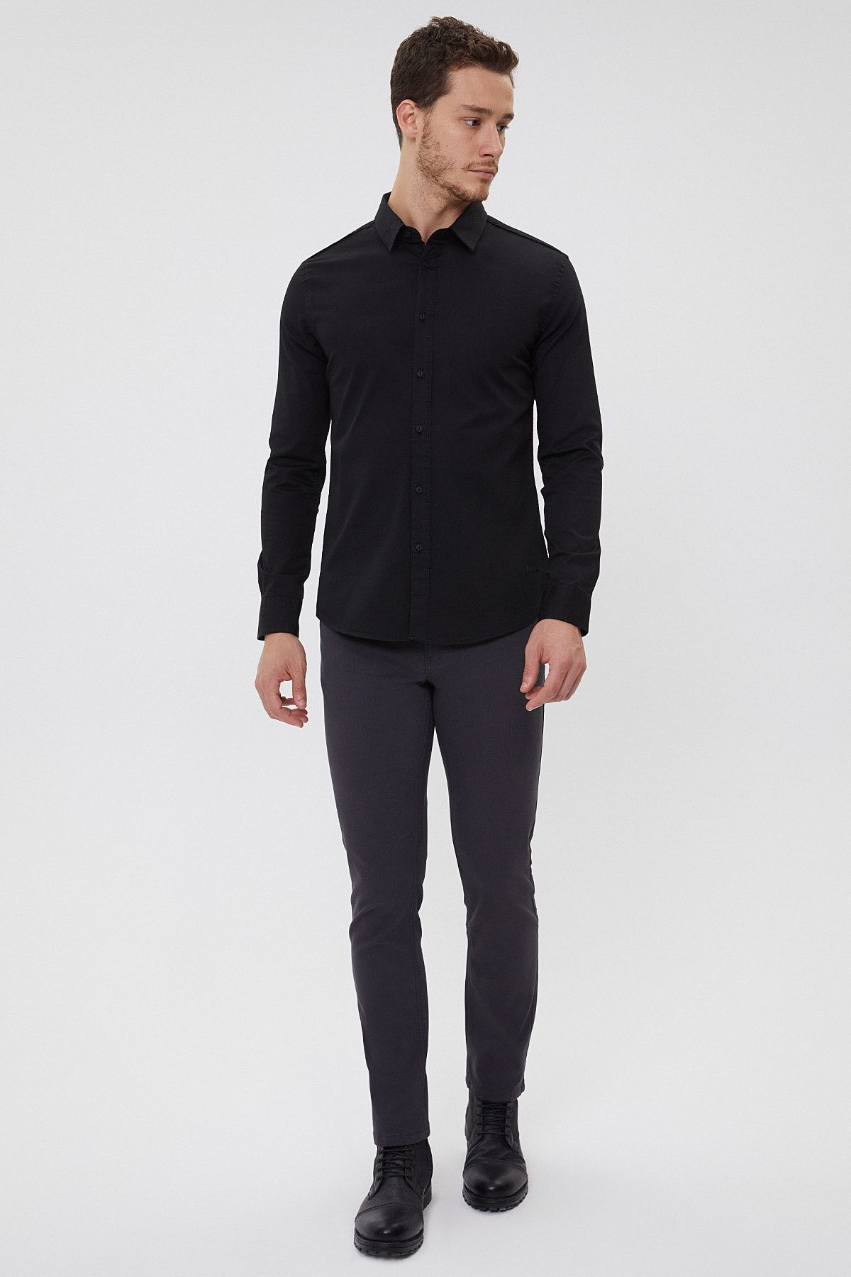 Lee Cooper Erkek Jason Dokuma U.Kol Gömlek Siyah 211 LCM 241016