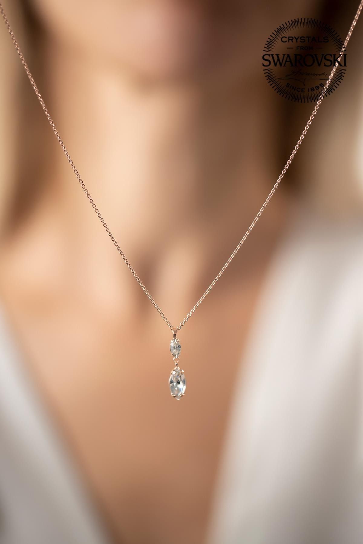 Ninova Silver Kadın Swarovski Taşlı Mekik Model Rose Kaplama Gümüş Kolye PKT-SBS0433