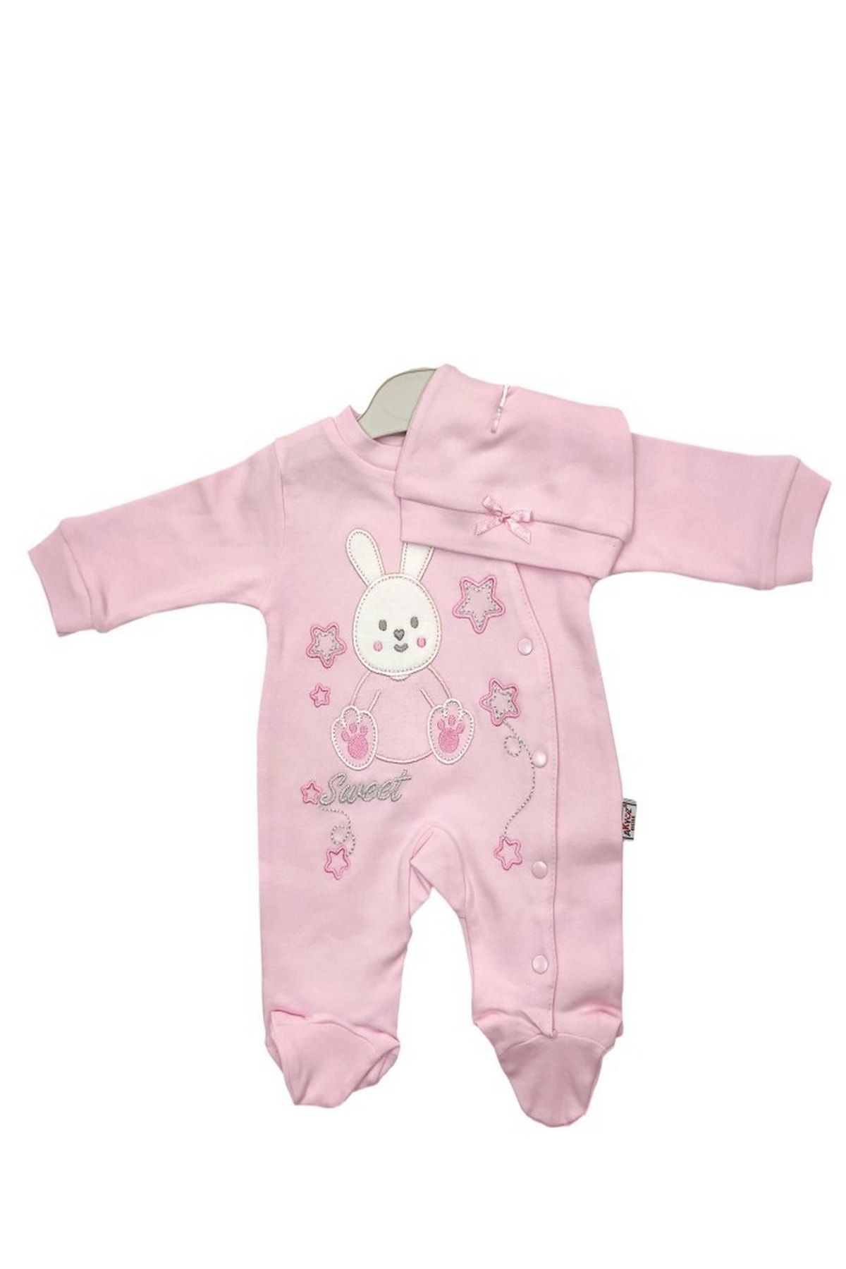 Yumurcak Baby Tavşan Nakışlı Şapkalı Tulum