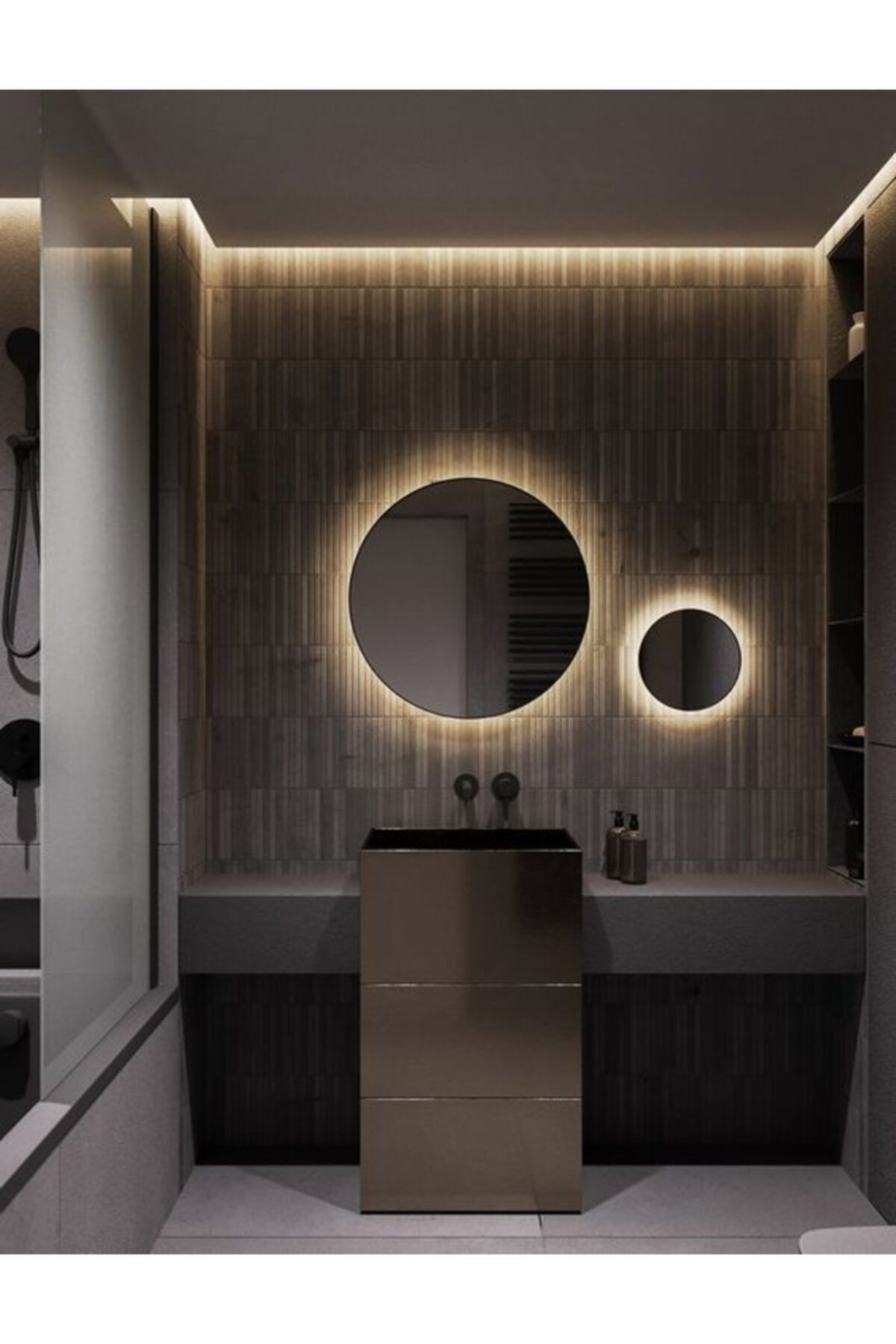Aypars Atlye Banyo,lavabo Aynası Dokunmatik Ledli Yuvarlak 2'li Set