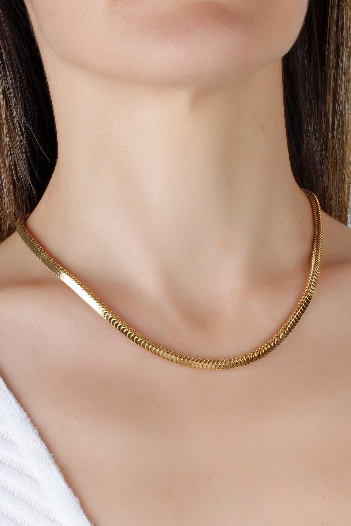 MadameConcept Balık Sırtı Modelli Gold Renk Çelik Kadın Kolye