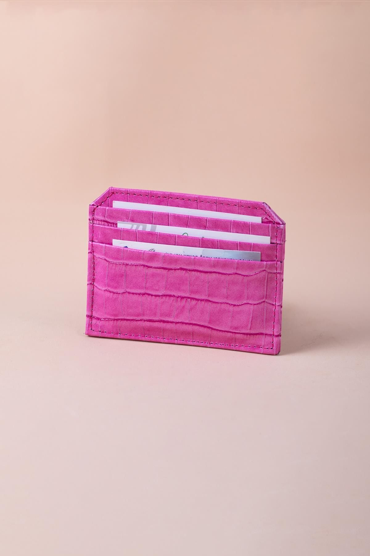 H&K GLOW Pembe Croco Hakiki Deri Kartlık