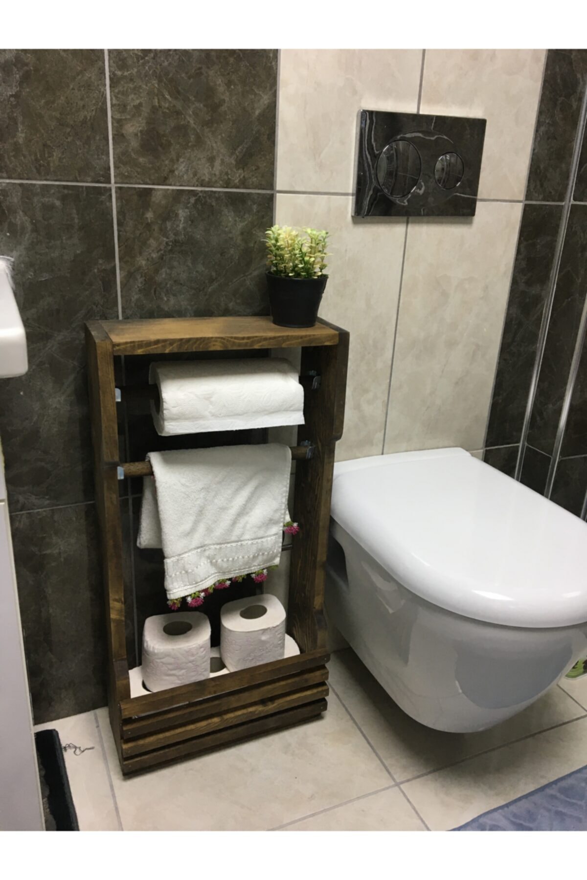 yörepazarım Masif Ahşap Banyo Havlu Askılık Organizer 2 Askılı