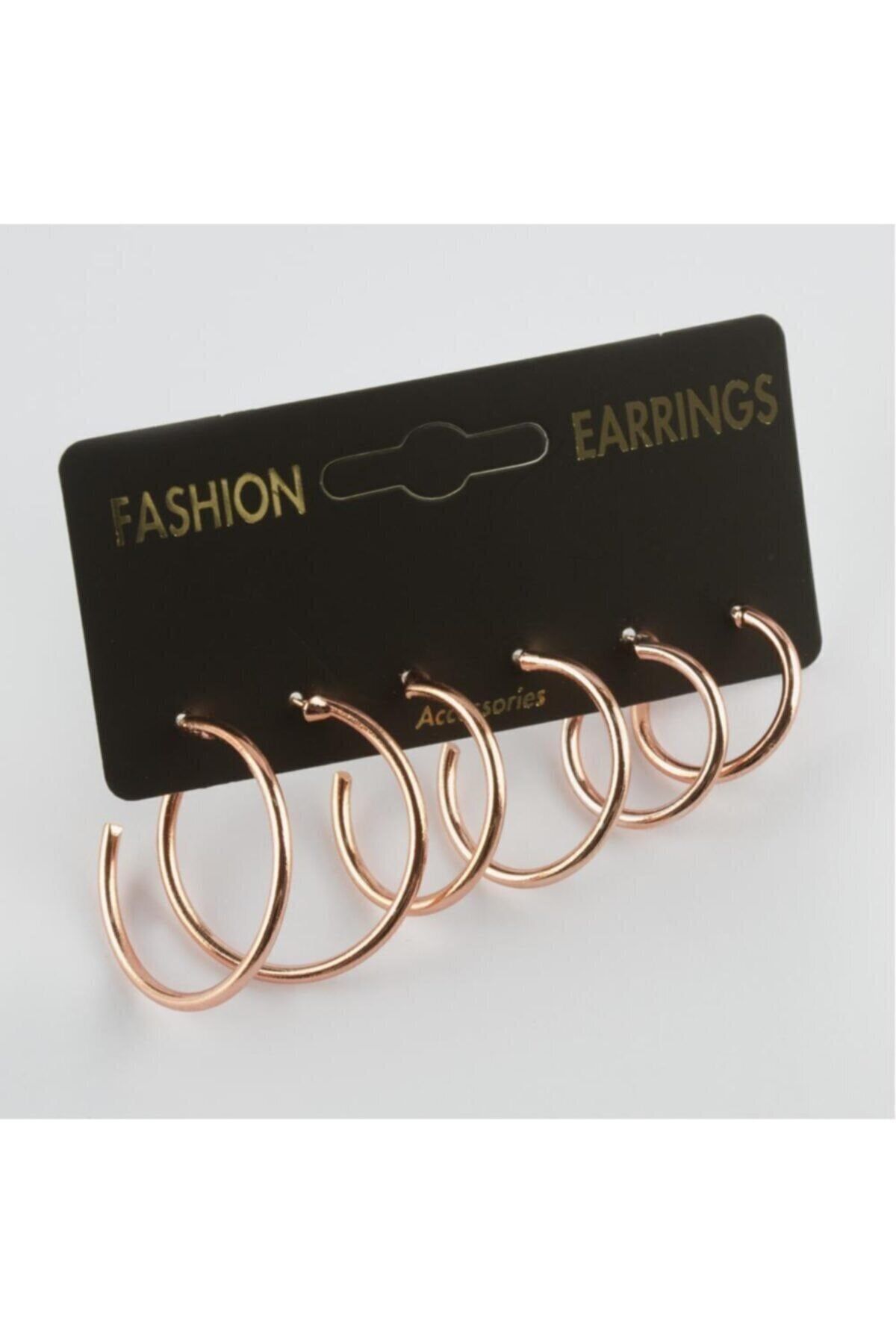 Budgie 6'lı Rose Gold Renk Küpe Seti