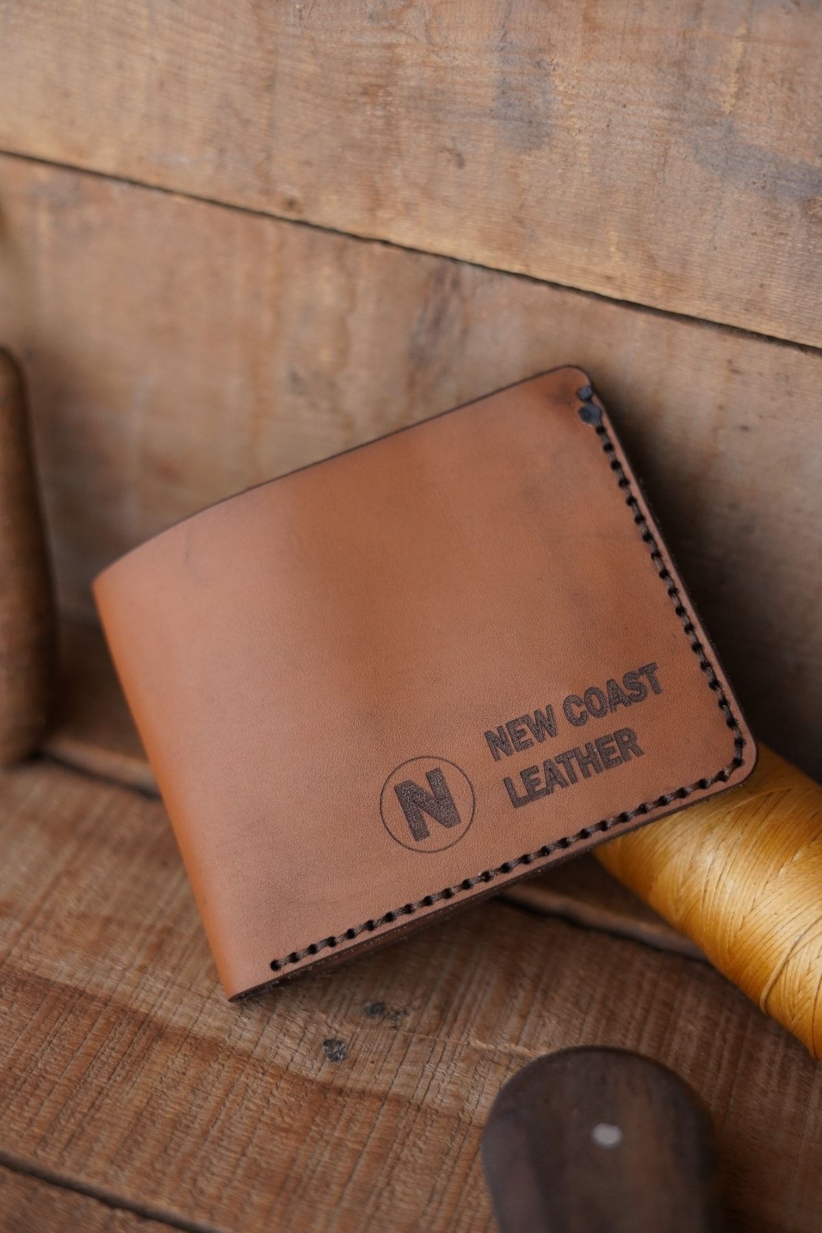 New Coast Leather 1900's Erkek Taba Hakiki Deri El Yapımı Deri Cüzdan