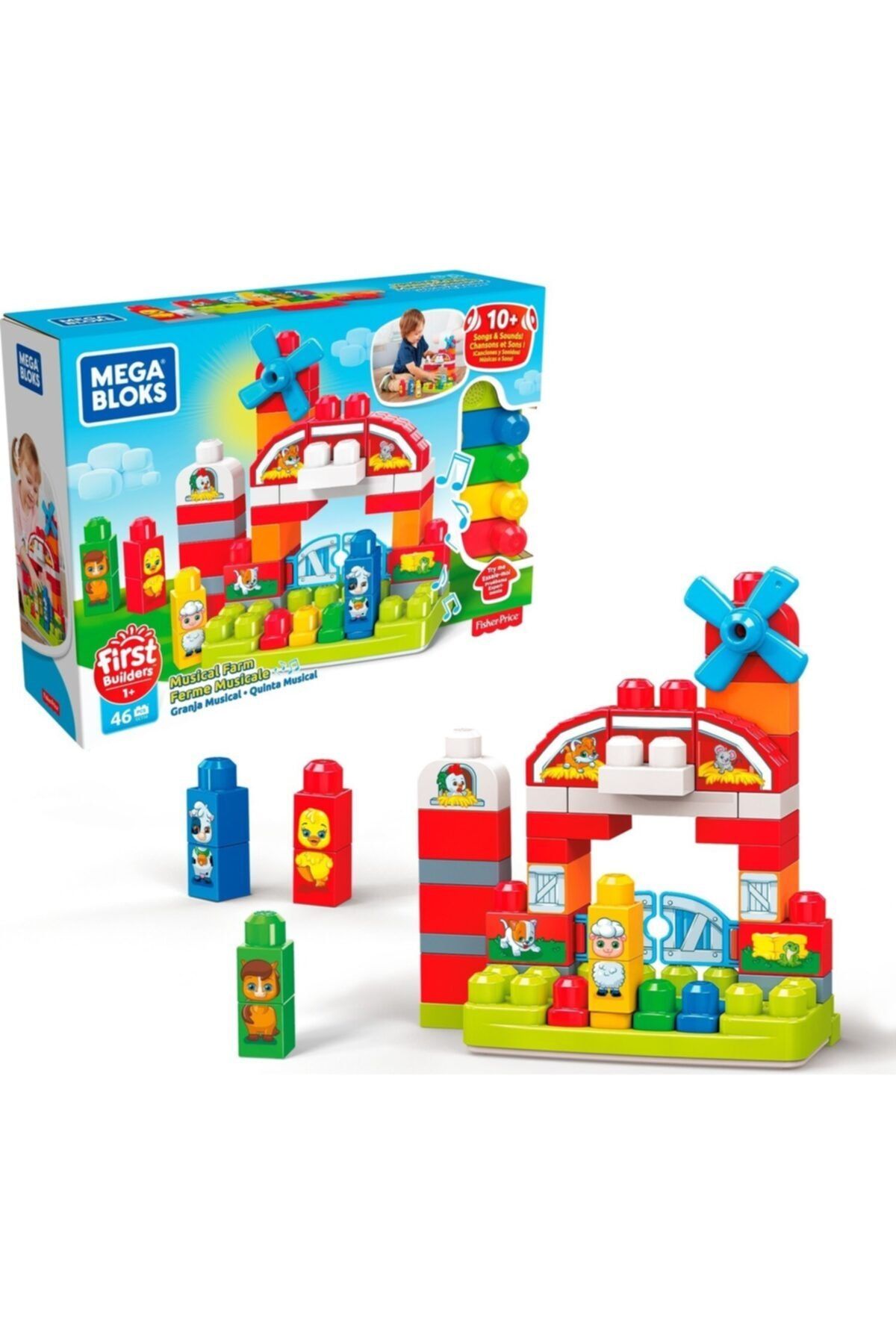 FISHER PRICE Mega Bloks Müzikli Çiflik Oyun Seti, 46 Parçadan Oluşan Blok Oyuncakları Gct50