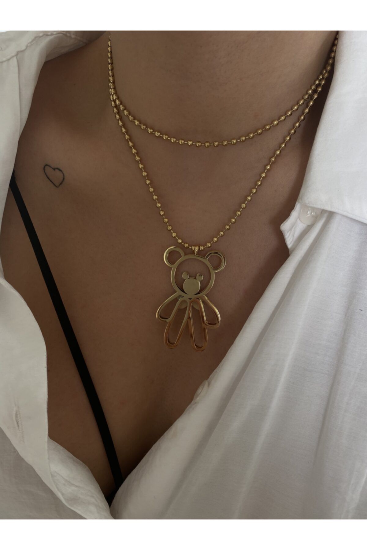 vi store vi jewelry Çelik 3 Boyutlu Ayıcık Kolye