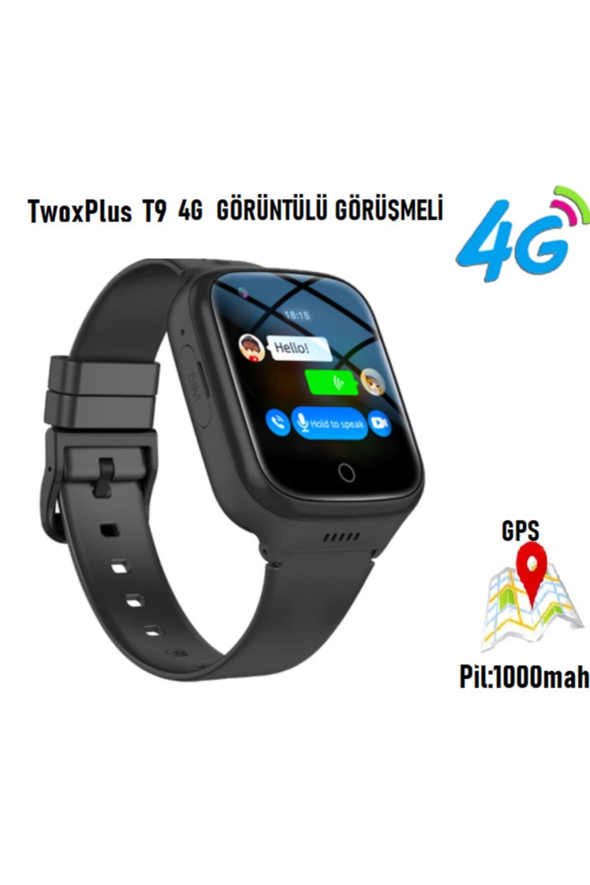 marimari Twoxplus T9 Akıllı Çocuk Saati Görüntülü Görüşmeli Suya Dayanıklı -gps Takip Siyah