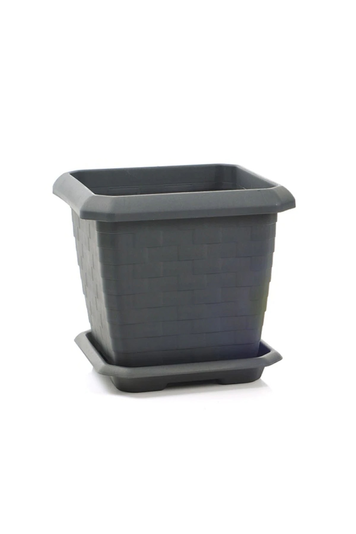 ToXA 44 Litre 44x44x40cm Antrasit Kare Büyük Boy Tabaklı Plastik Hisar Kale Saksı No4 Mat