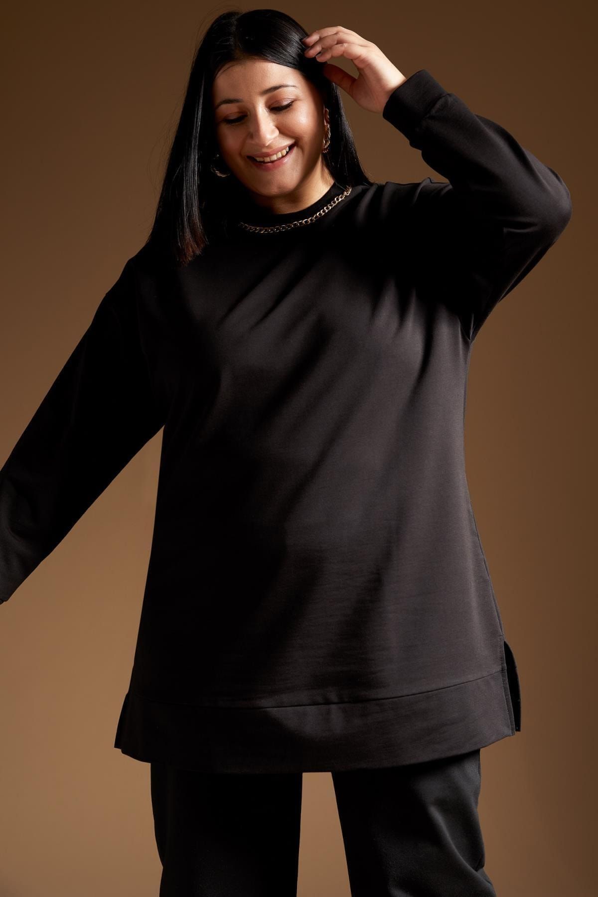 DeFacto Df Plus Oversize Fit Bisiklet Yaka Ince Sweatshirt Kumaşı Sweatshirt Tunik