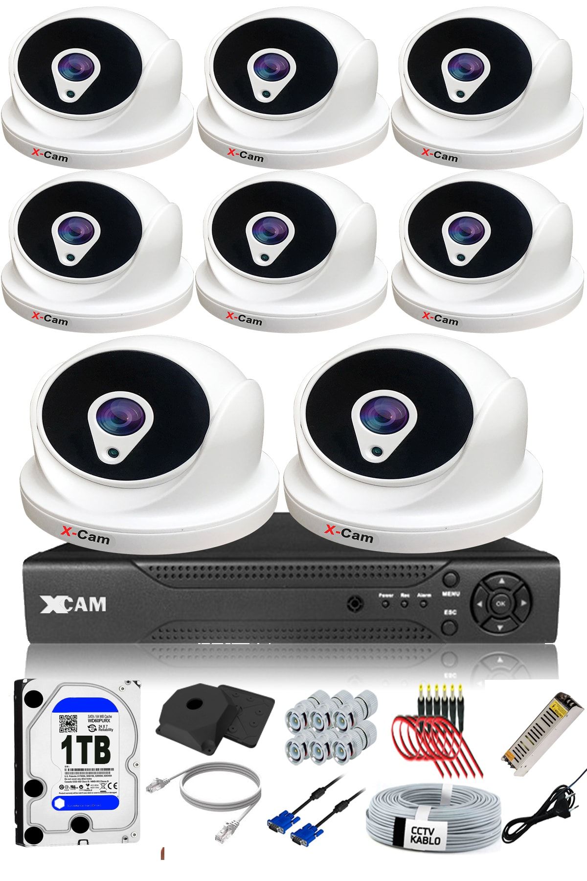 XCAM 8 Kameralı 5mp Sony Lensli 1080p Fullhd Güvenlik Kamerası Sistemi - Cepten Izle - Gece Görüş -1tb Iç