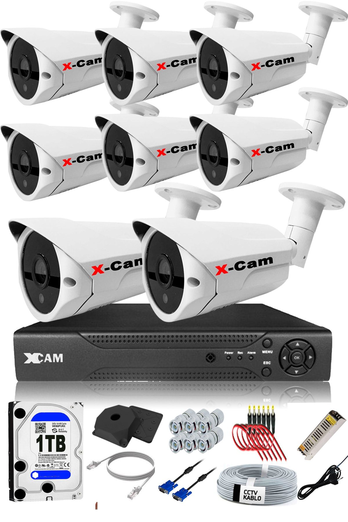 XCAM 8 Kameralı 5mp Sony Lensli 1080p Fullhd Güvenlik Kamerası Sistemi - Cepten Izle - Gece Görüş -1tbdış