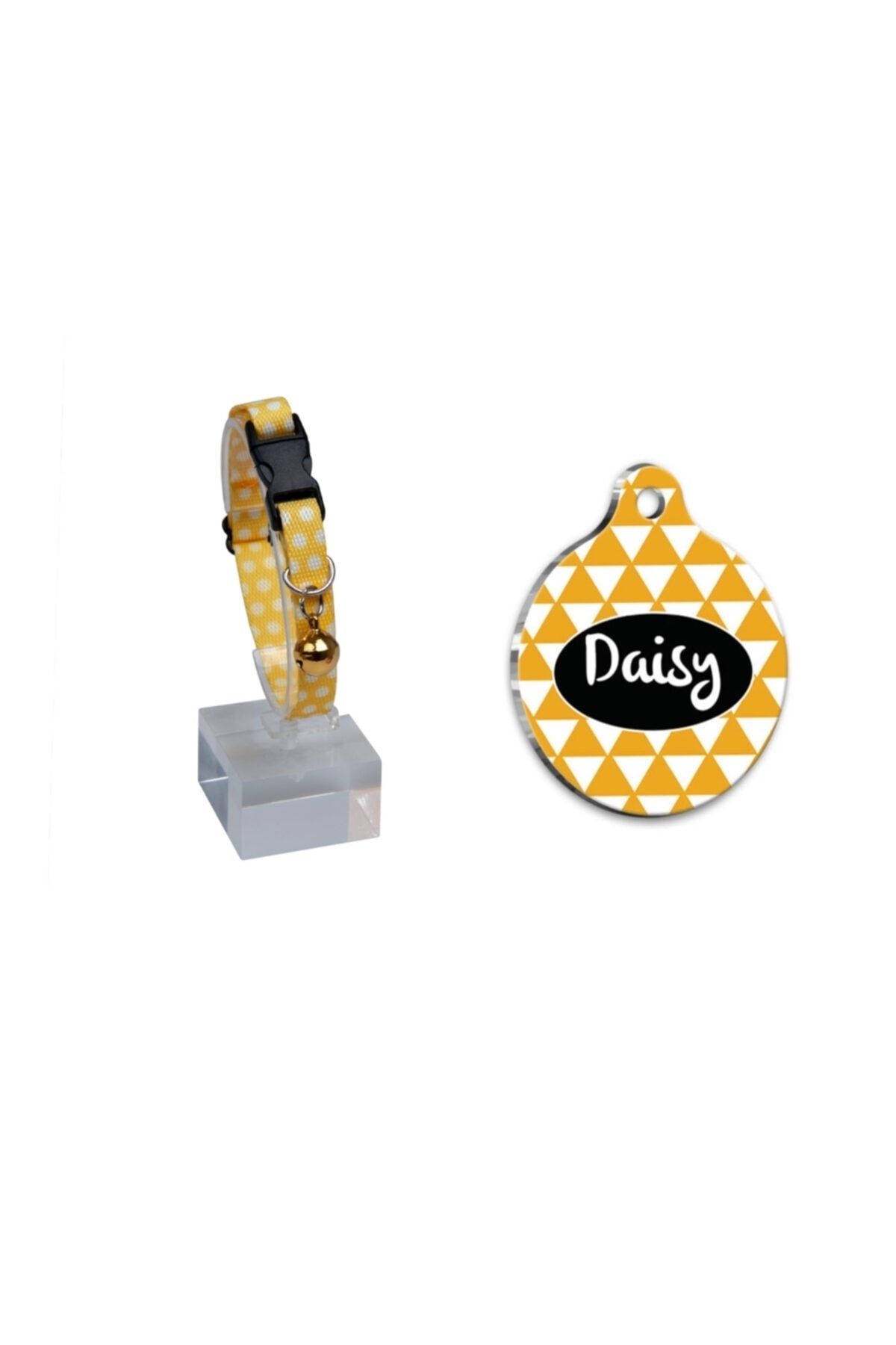 altın pati Thepassage Desenli Zilli Ayarlanabilir Kedi Boyun Tasması 22-30 cm Sarı+sarı Üçgenli Kedi Köpek