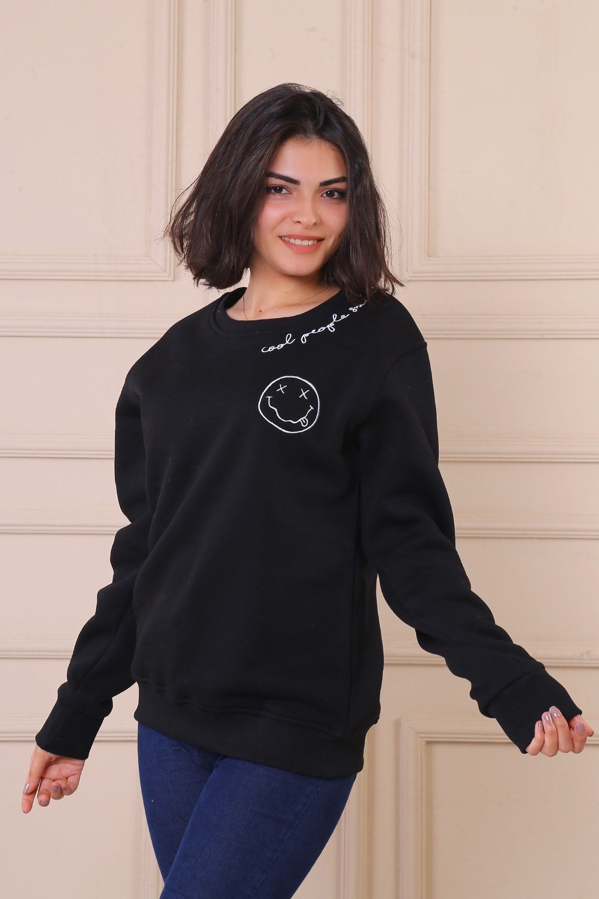 Gabaya Kadın Siyah Bisiklet Yaka Sweatshirt