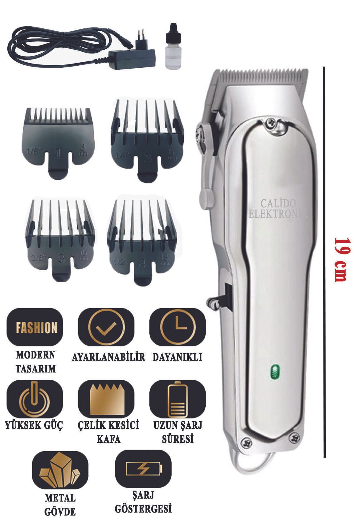 Calido Elektronik V-114 Tıraş Makinesi Çelik Gövdeli Şarjlı Ayarlanabilir Başlıklı Profesyonel Saç Sakal Traş Kesim