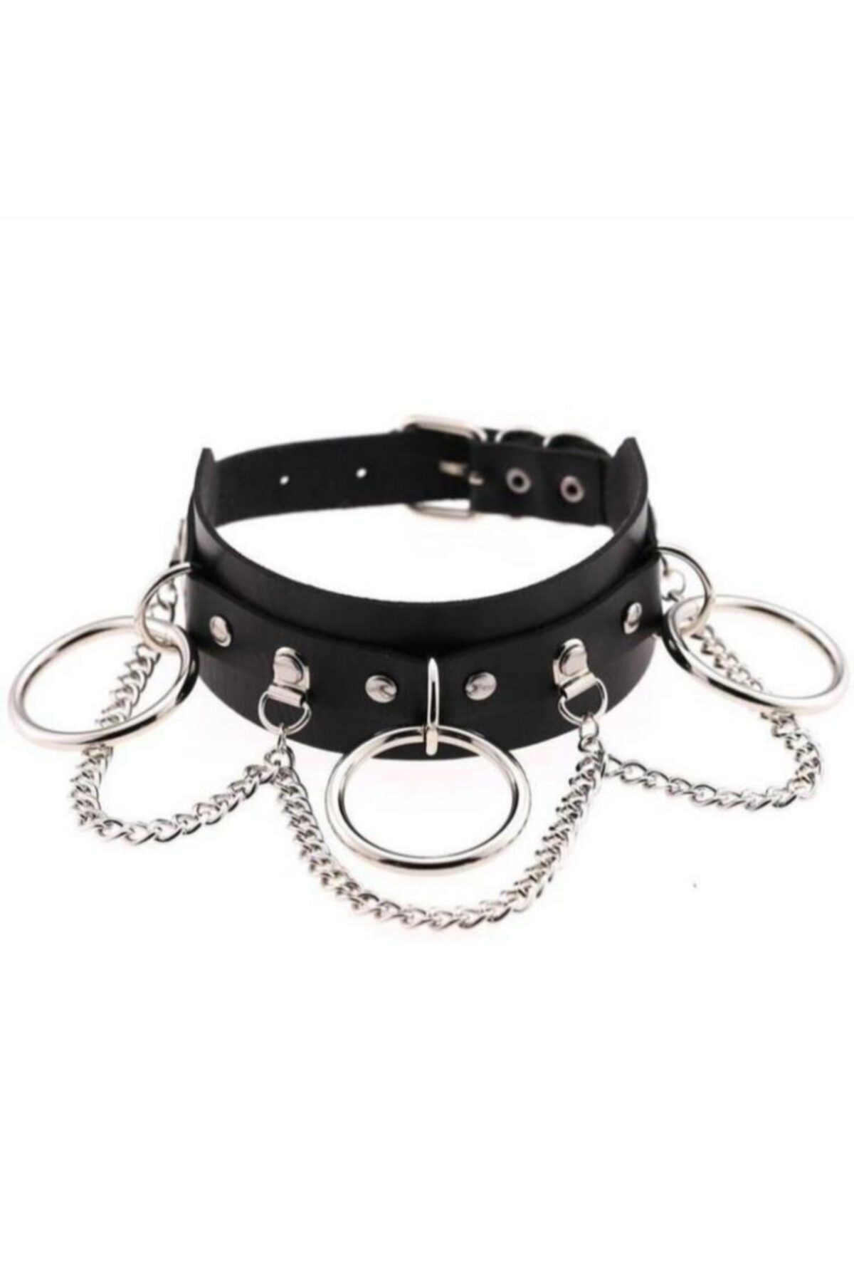Planet Butik Halka Zincir Detaylı Tasma Gothic Choker Kolye E-girl