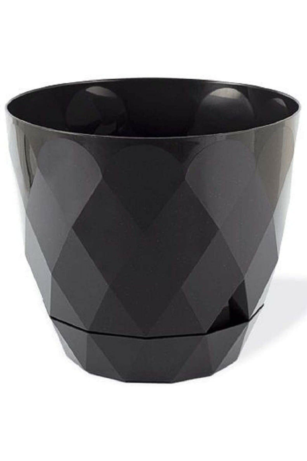 ToXA 2.4 Litre Antrasit Baklava Desenli Tabaklı Orta Boy Dekoratif Plastik Saksı Yakamoz No3 Ø17,5x15,3cm