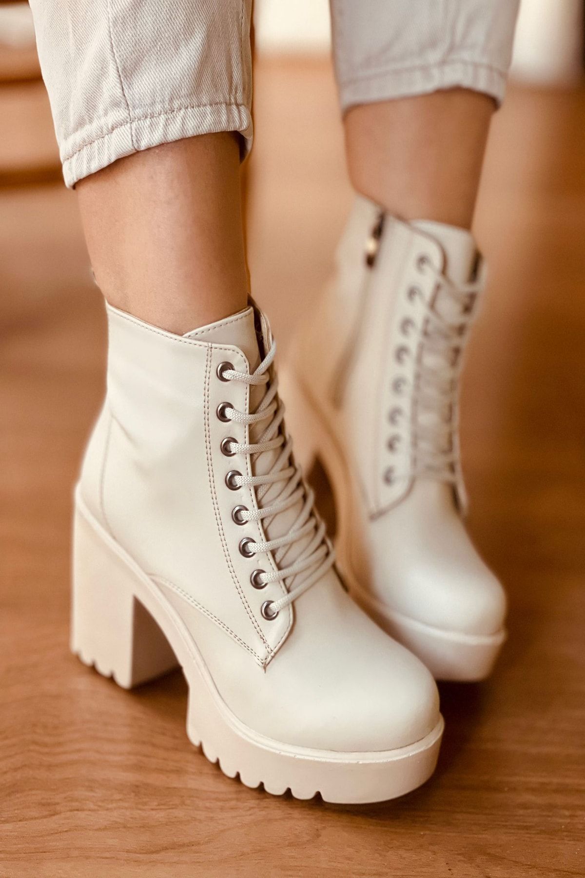Mida Shoes Ten Deri Bağıcıklı Kadın Bot