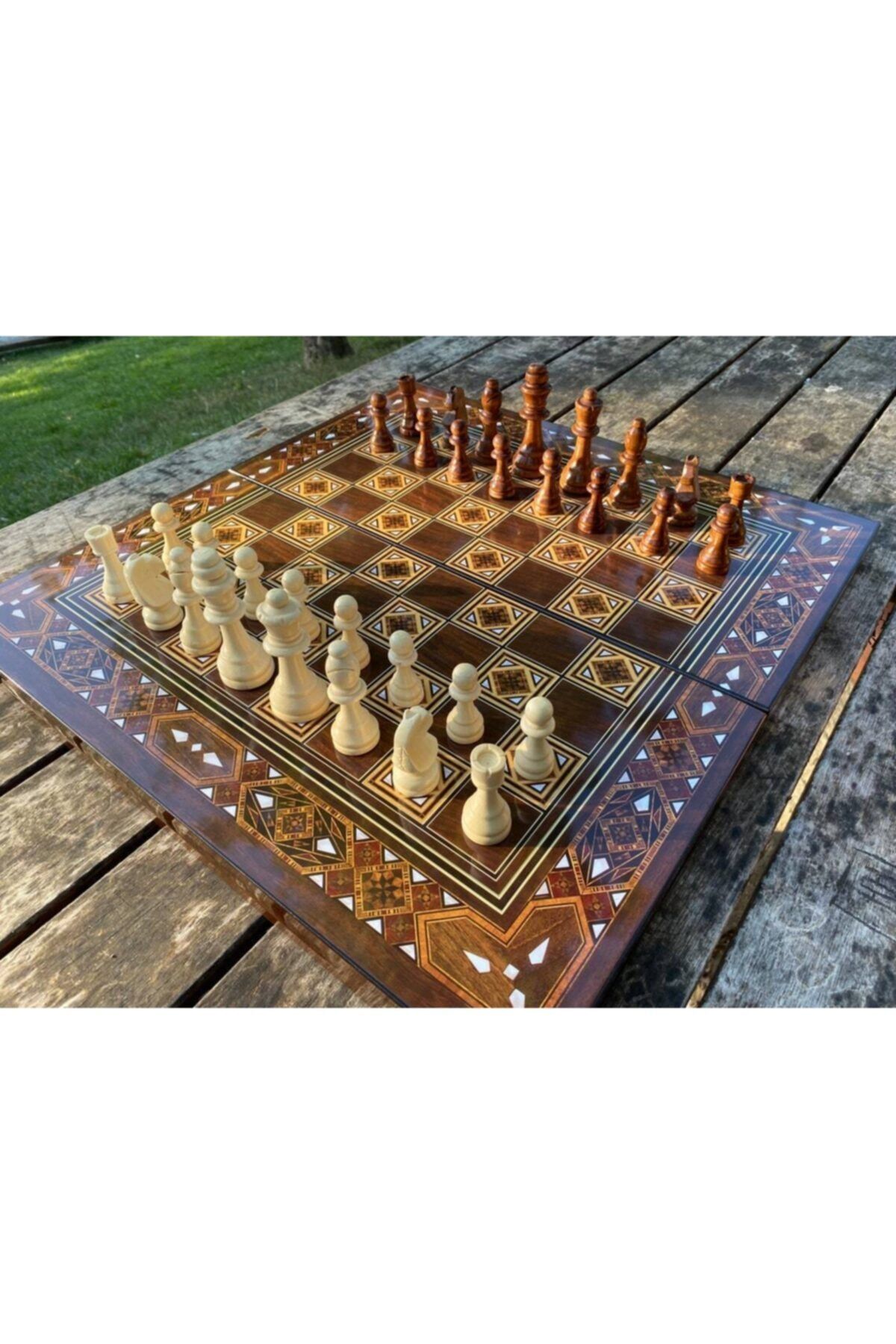 megame Ahşap Satranç Ve Tavla Takımı, Satranç Taşlı Tavla Takımı Antik Tavla Takımı 2 Oyun Bir Arada